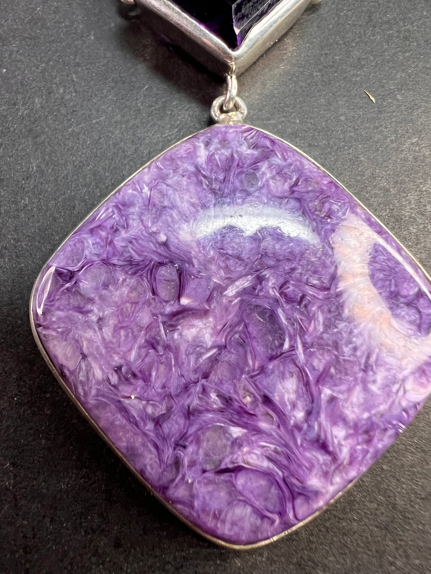NEW Charoite and amethyst sterling silver necklace