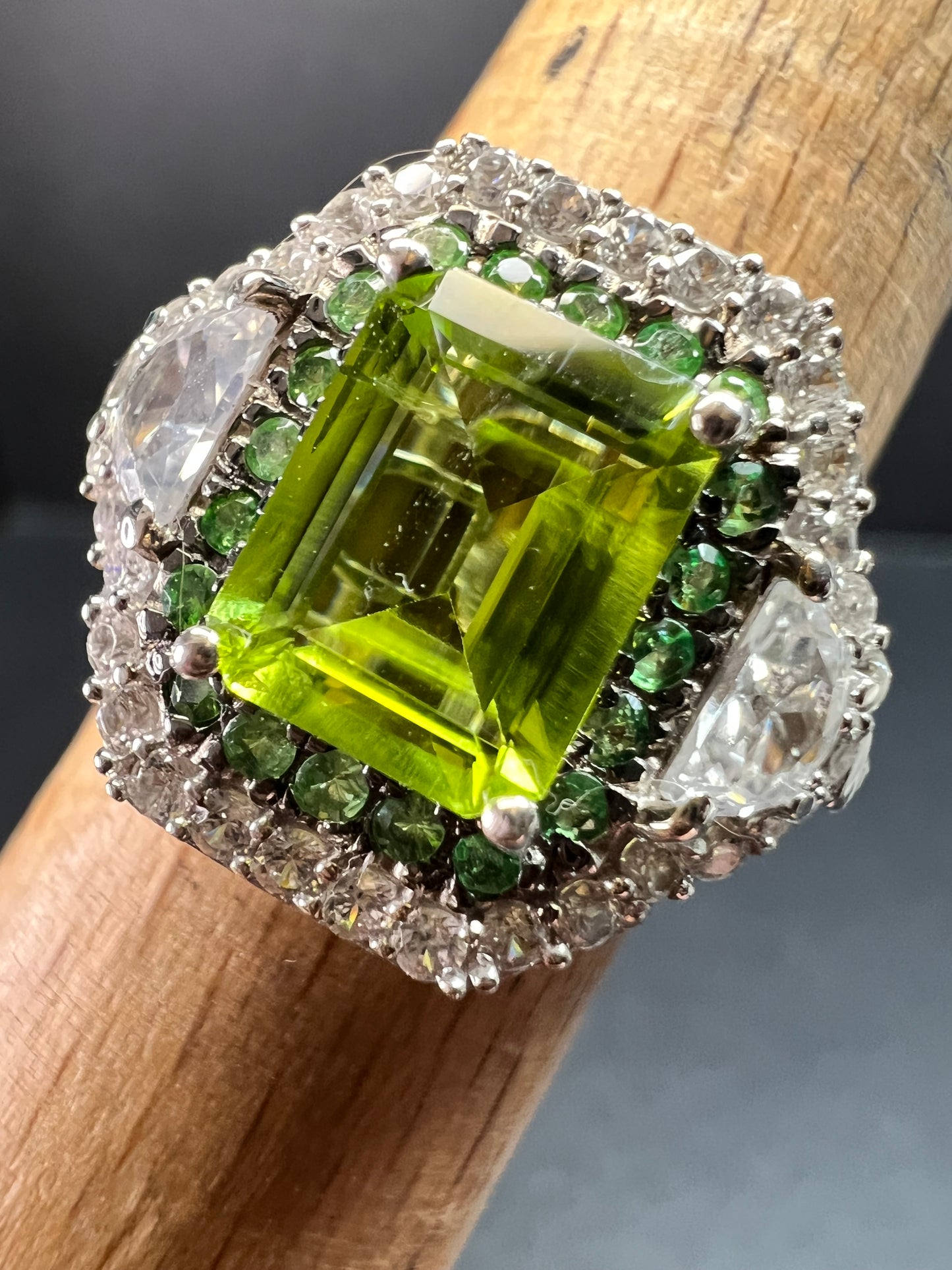 NEW Peridot Tsavorite Zircon Halo Ring 4.30ctw Sz 8