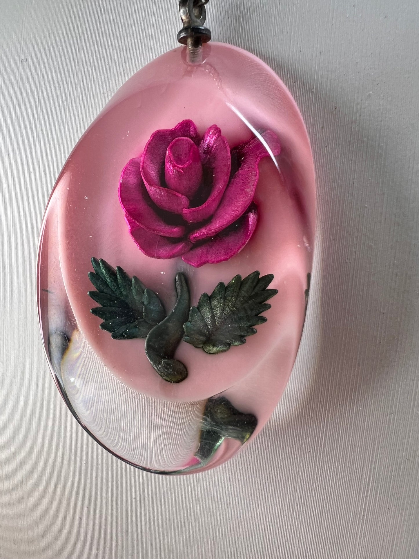 Vintage reversed rose carving lucite pendant