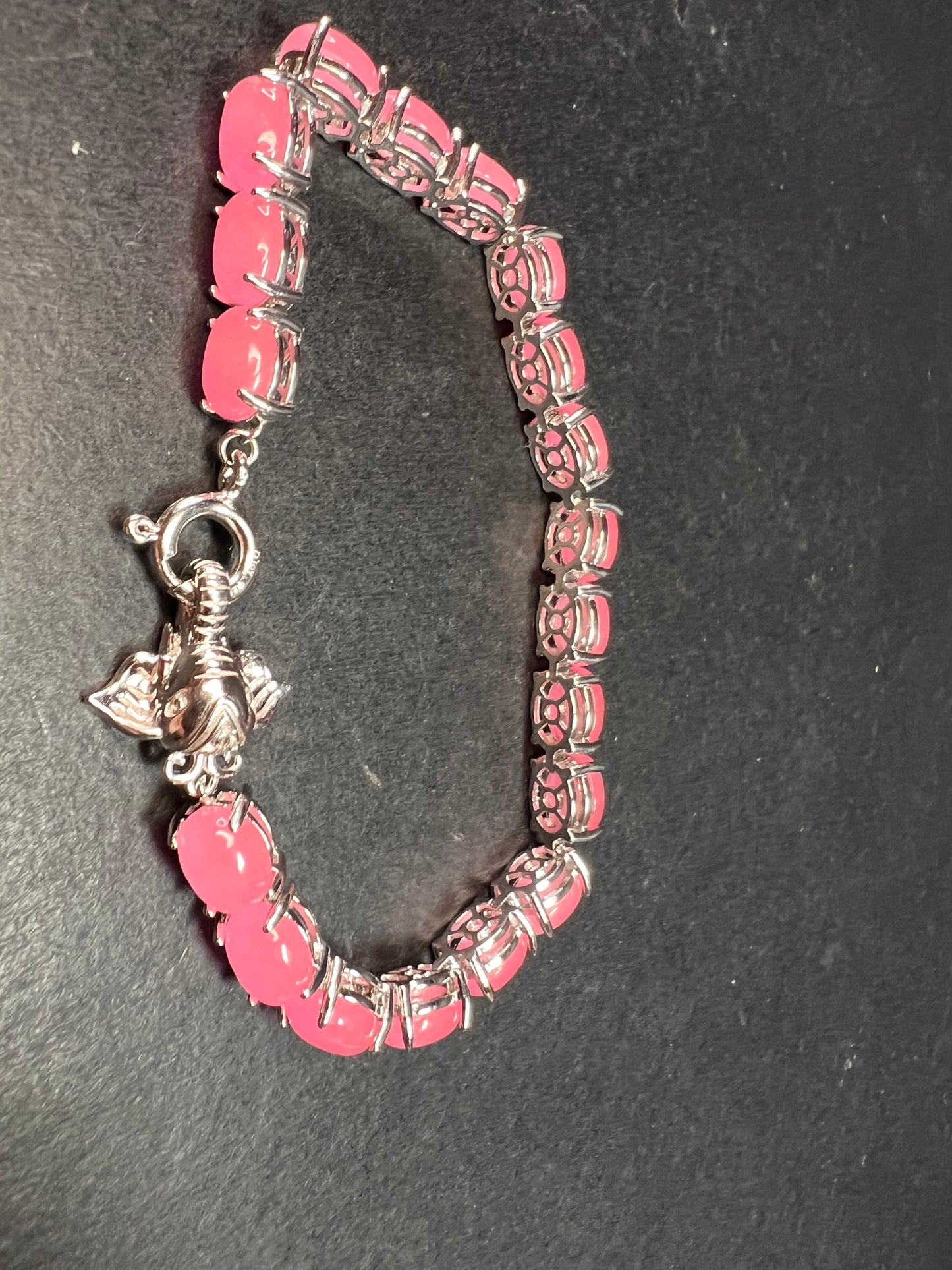 NEW Pink Jade sterling silver elephant tennis bracelet