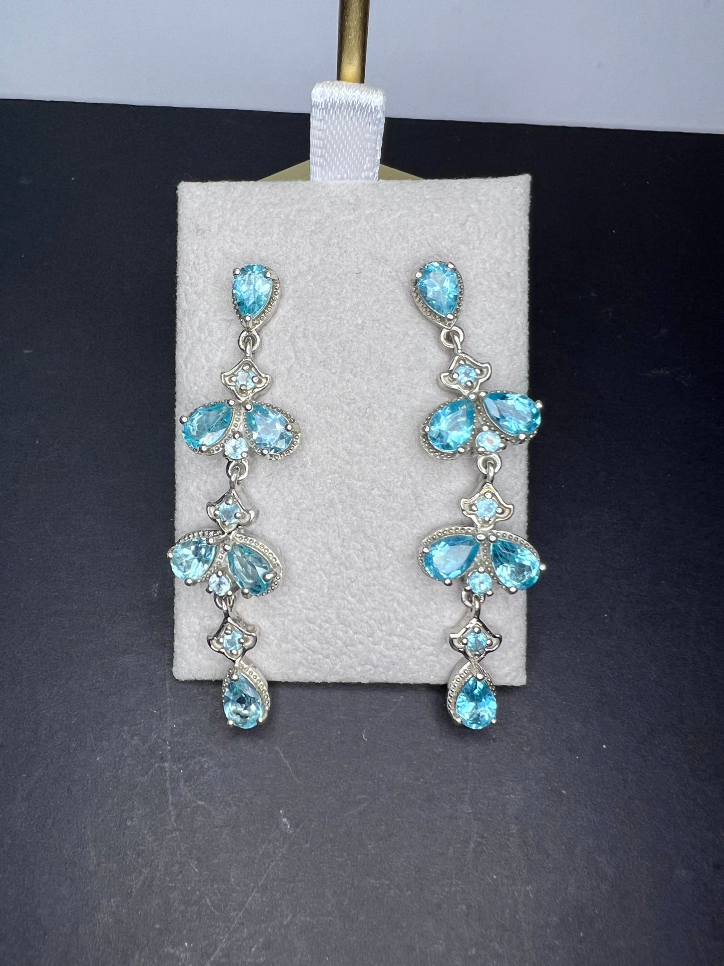 Blue apatite sterling silver chandelier earrings