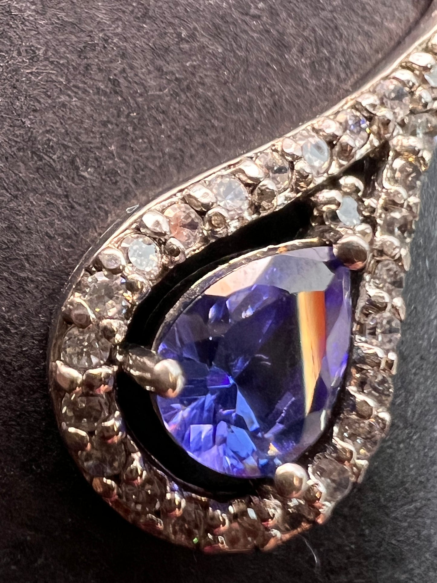 Tanzanite colored CZ teardrop pendant and chain necklace