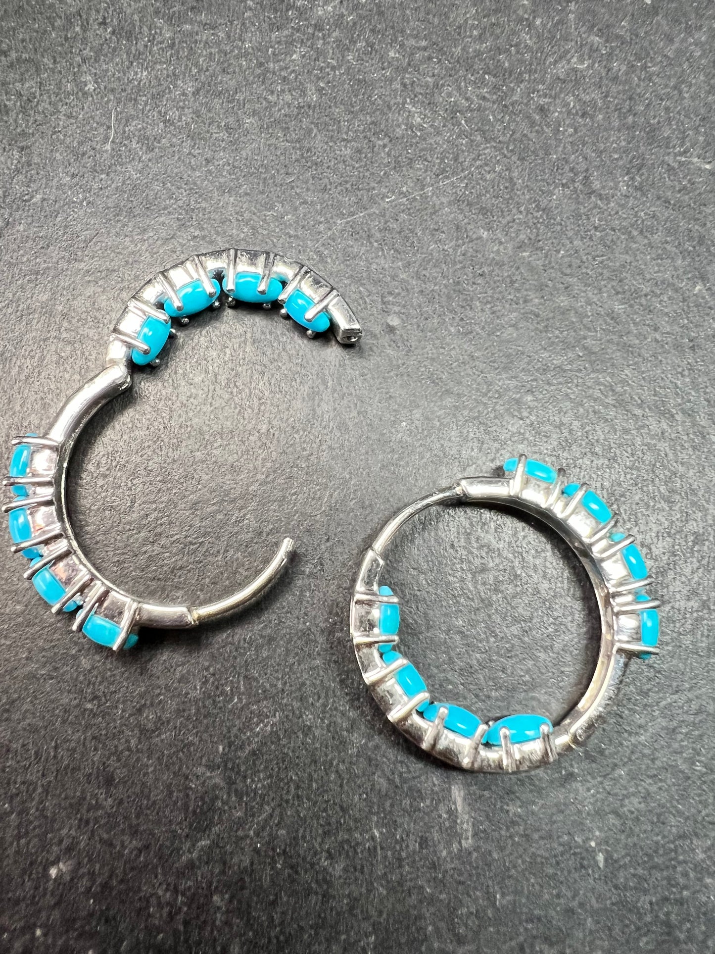 Sterling Silver Turquoise Inside Out Hoop Earrings 925 Estate Like New