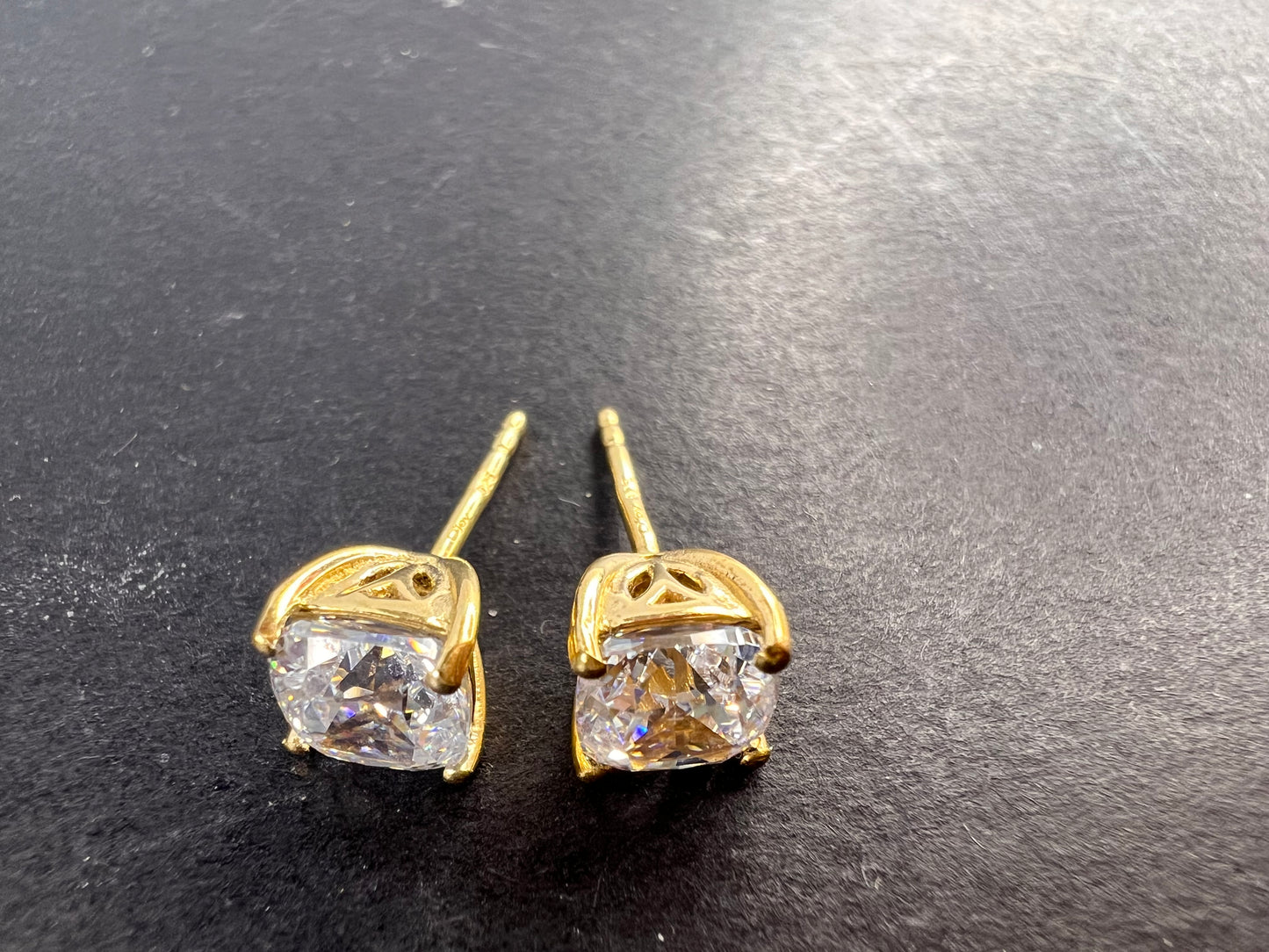 Swarovski CZ gold over Sterling silver solitaire stud earrings