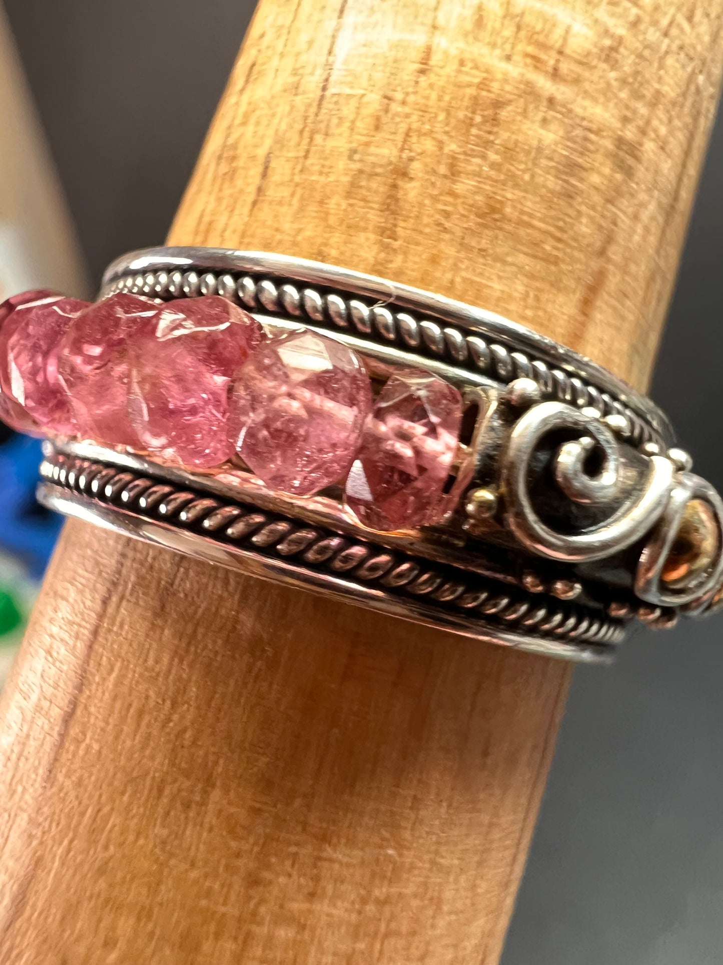 Vintage Suarti pink tourmaline Bali sterling silver 18k gold ring size 9