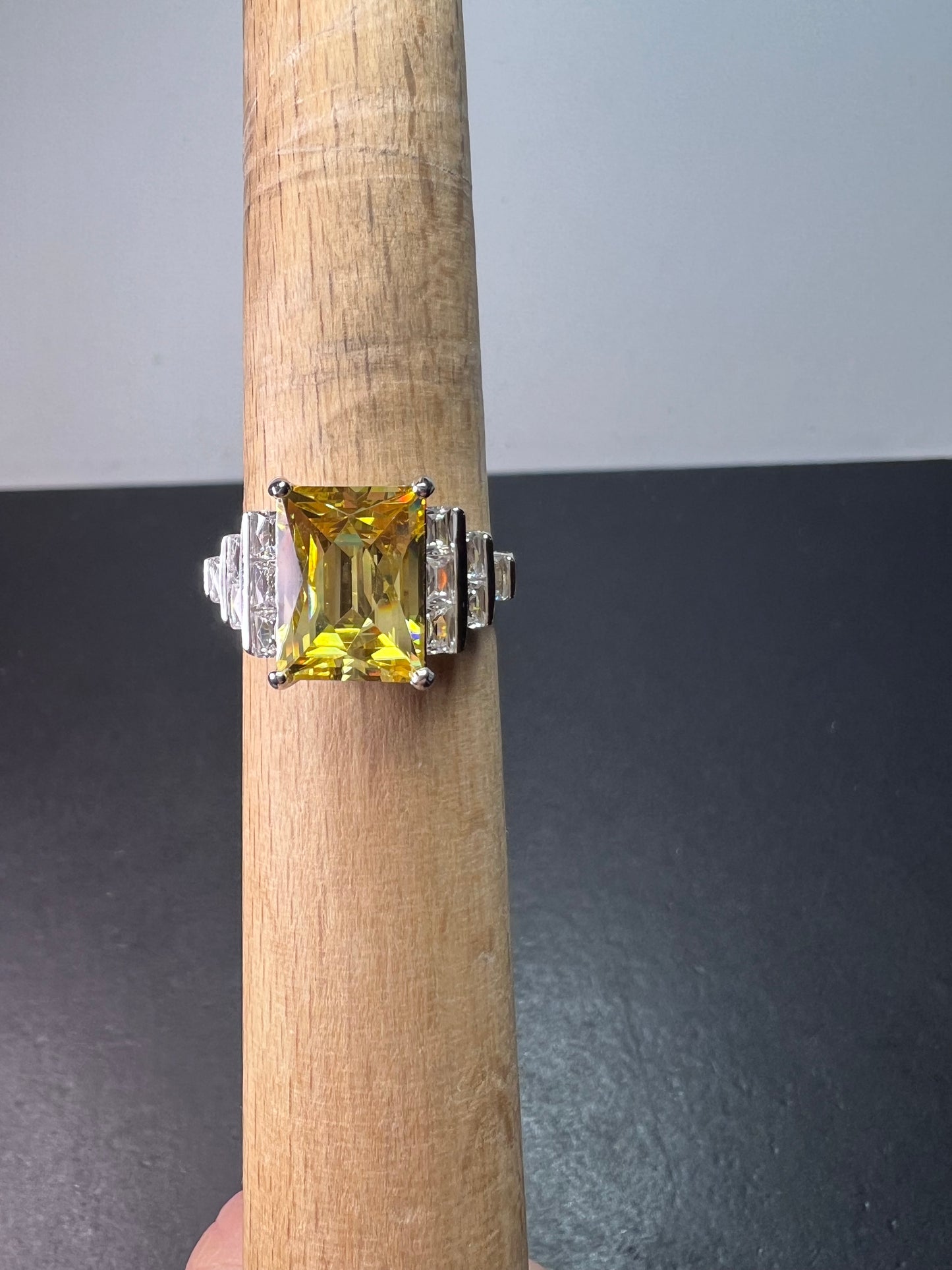 Yellow and white cz sterling silver cocktail ring size 9