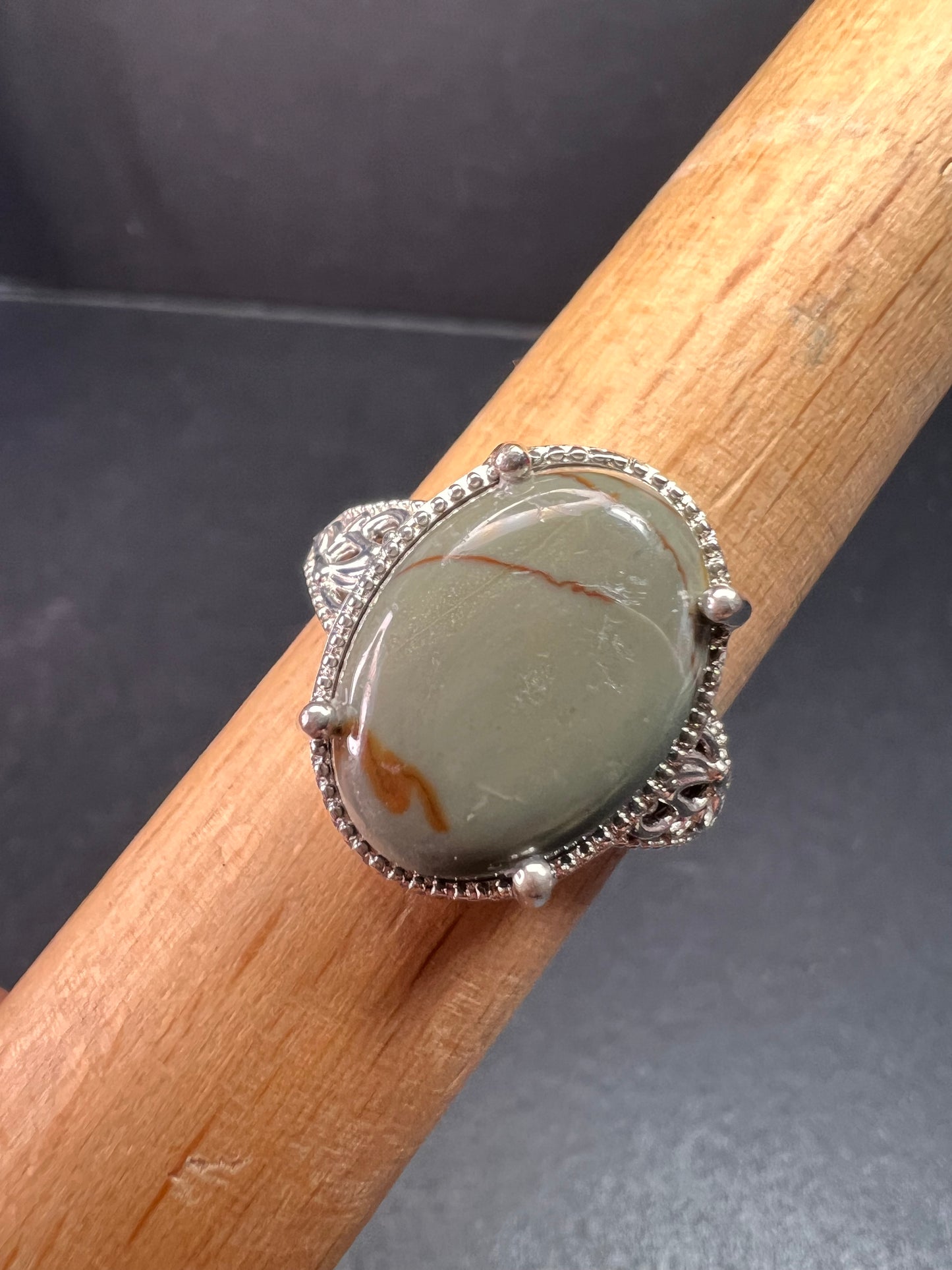NEW Venus Jasper ring in platinum over brass size 10