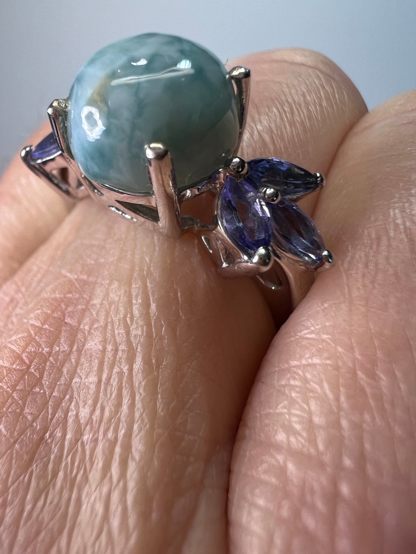 Larimar and tanzanite sterling silver ring size 9