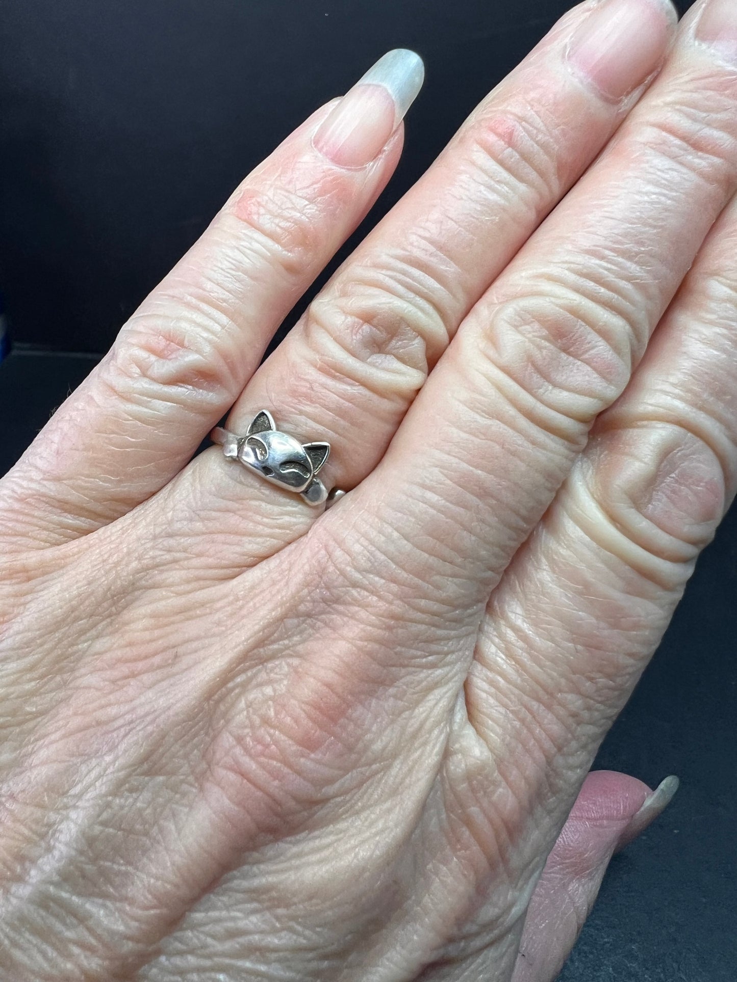 Vintage Sterling Silver Adjustable Cat Ring – Size 7