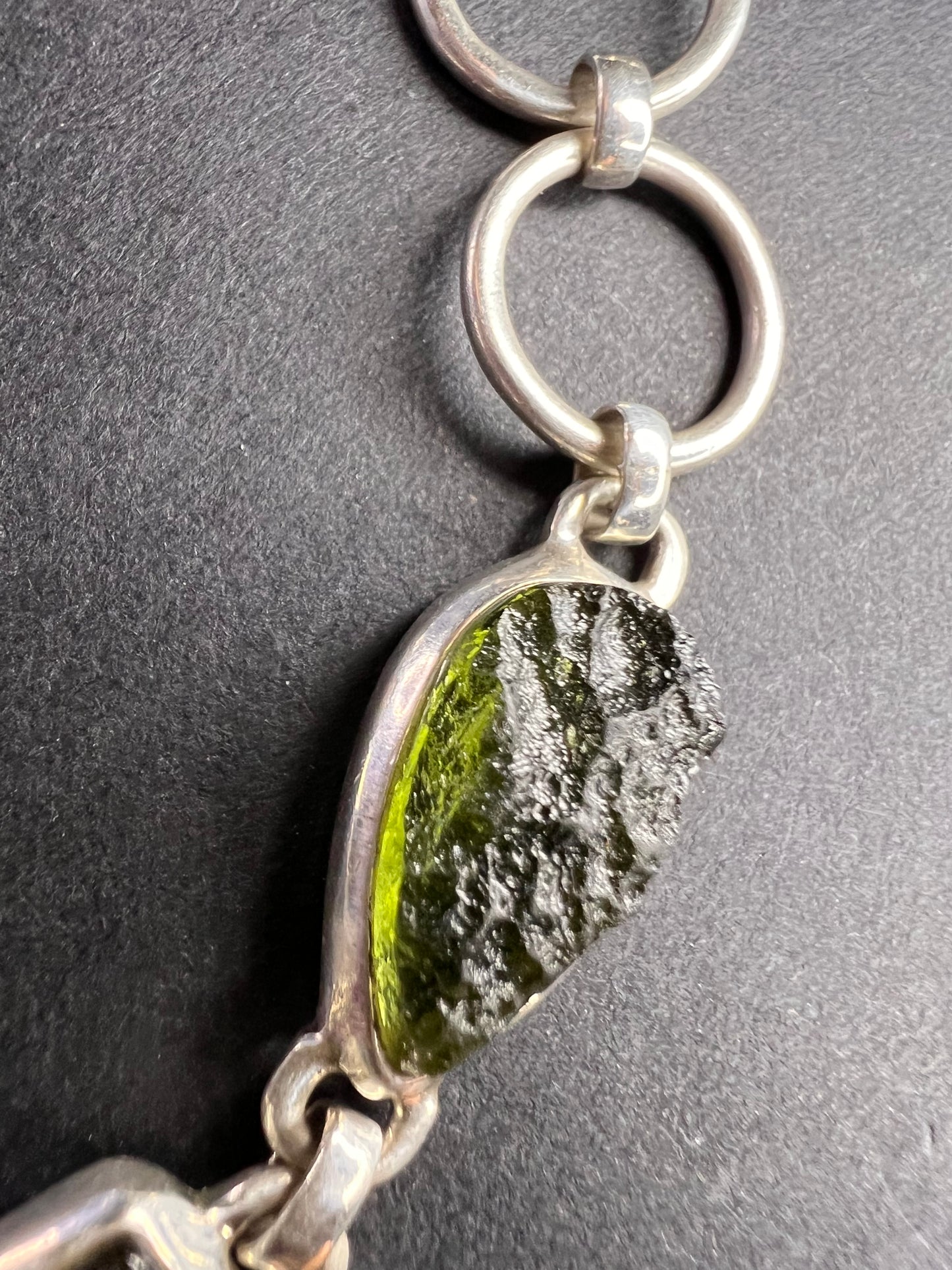 SOLD NEW Moldavite old stock sterling silver toggle bracelet