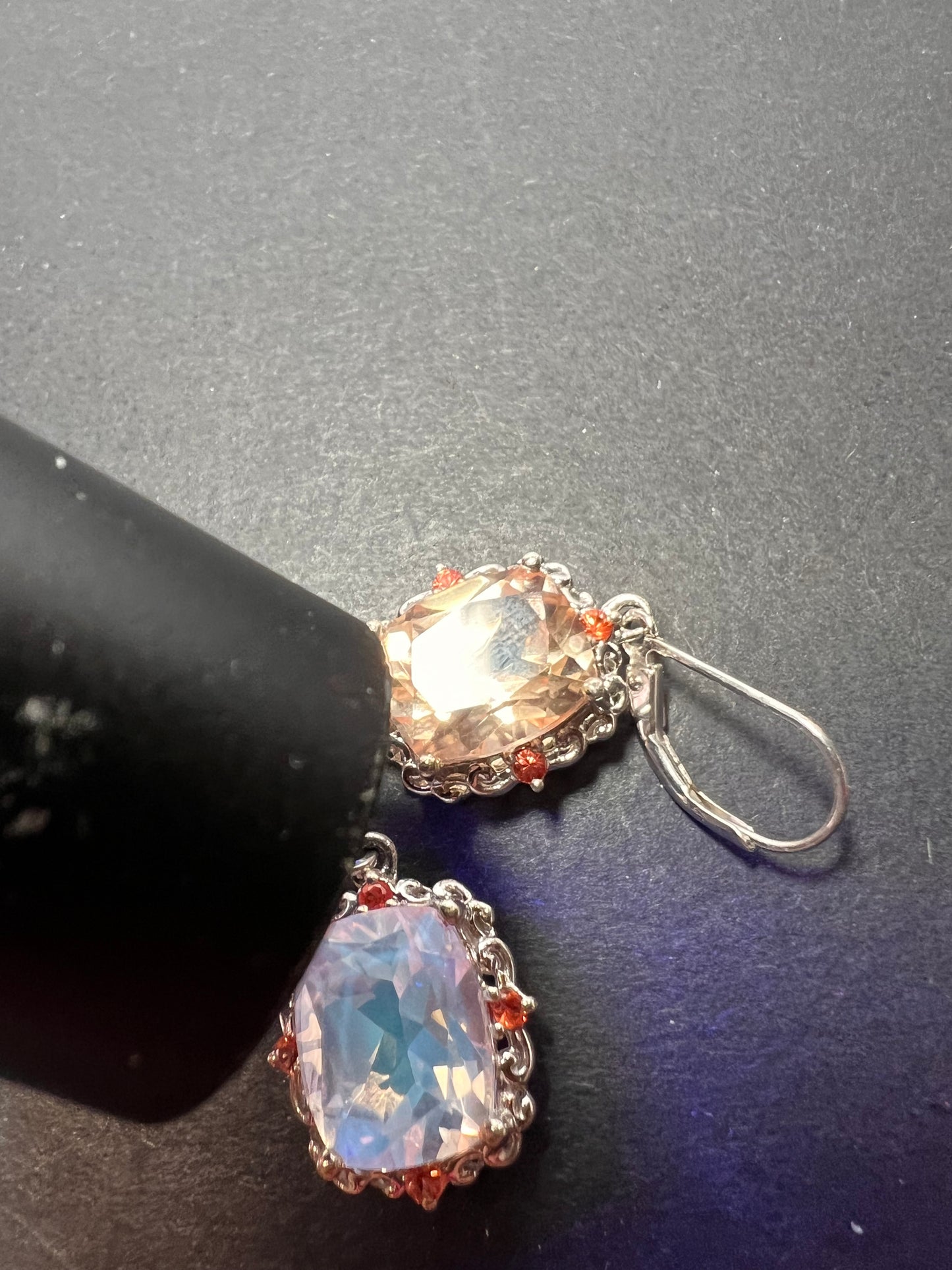 Morganite quartz and orange spinel sterling silver lever back earrings OOP