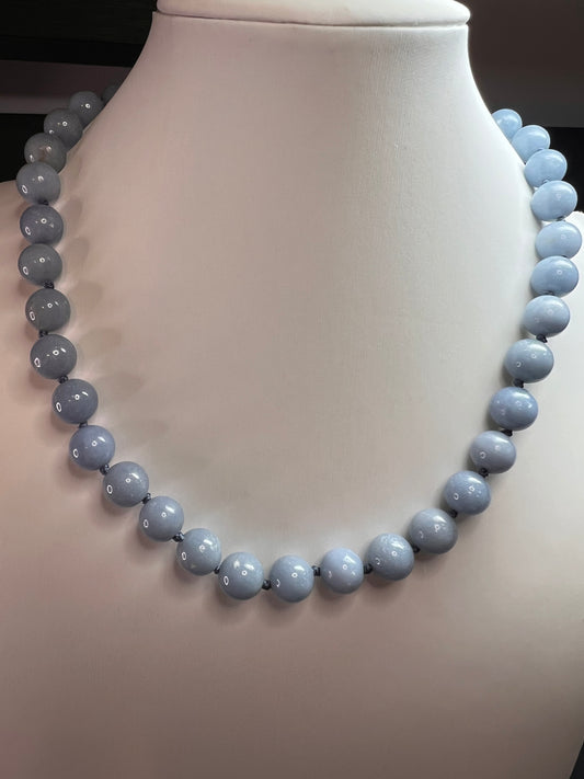 NEW Angelite beaded 18-20 inch necklace with vermeil yellow gold clasp