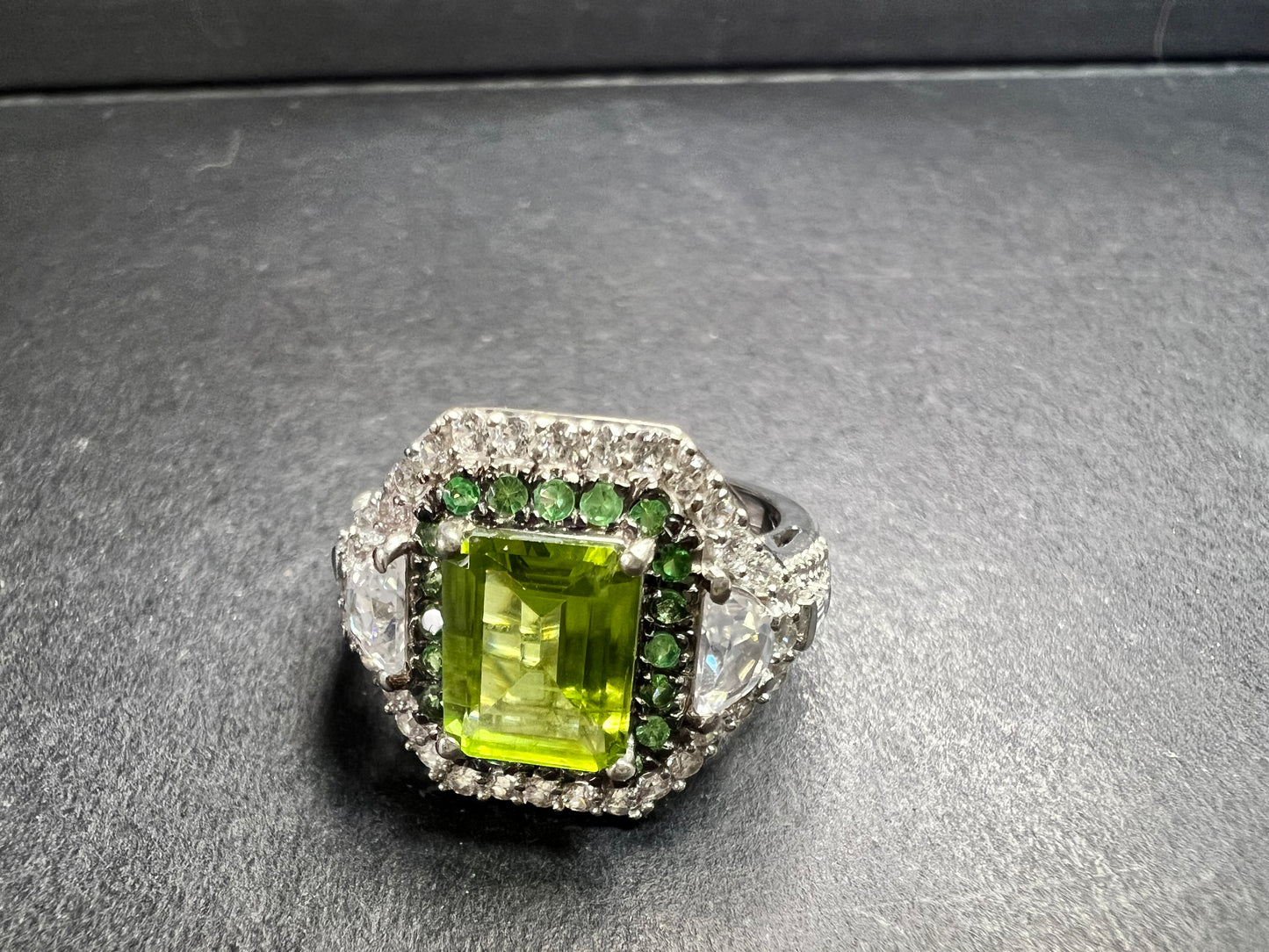 NEW Peridot Tsavorite Zircon Halo Ring 4.30ctw Sz 8