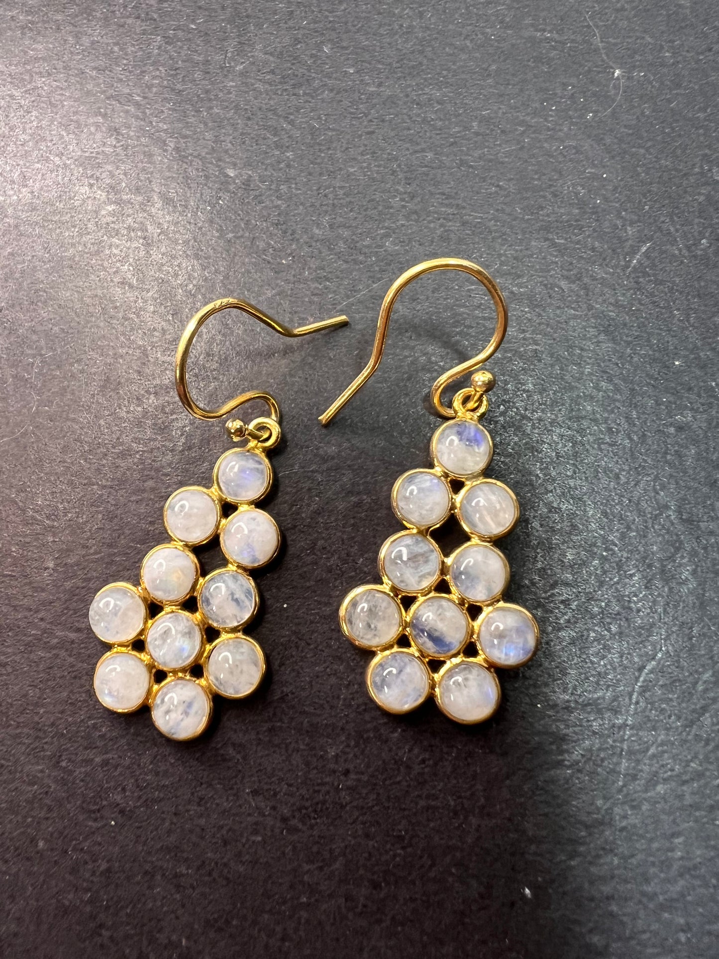 Rainbow moonstone chandelier earrings in gold over sterling silver