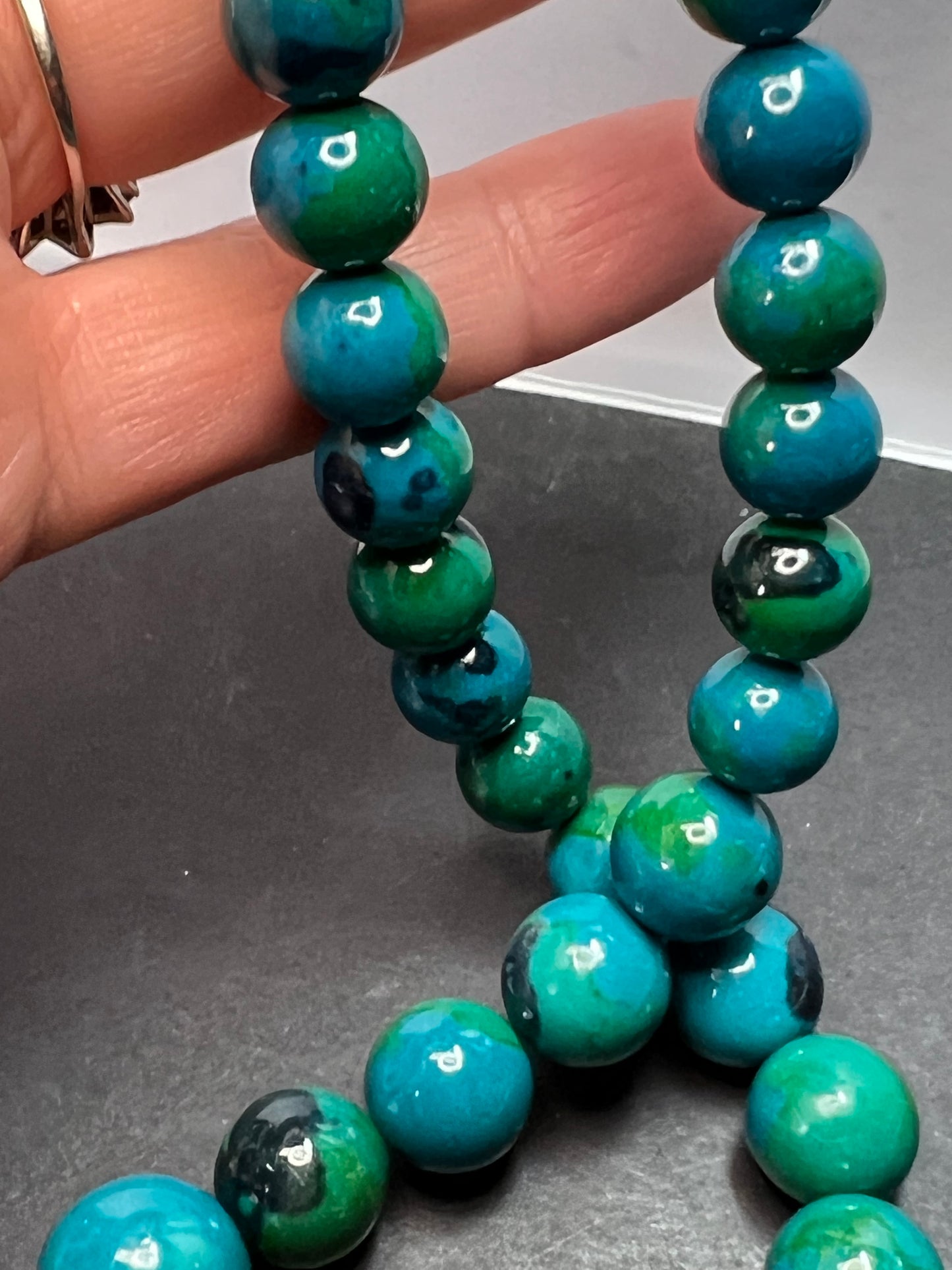 Chrysocolla beaded 20 inch necklace with sterling silver clasp *NEW*