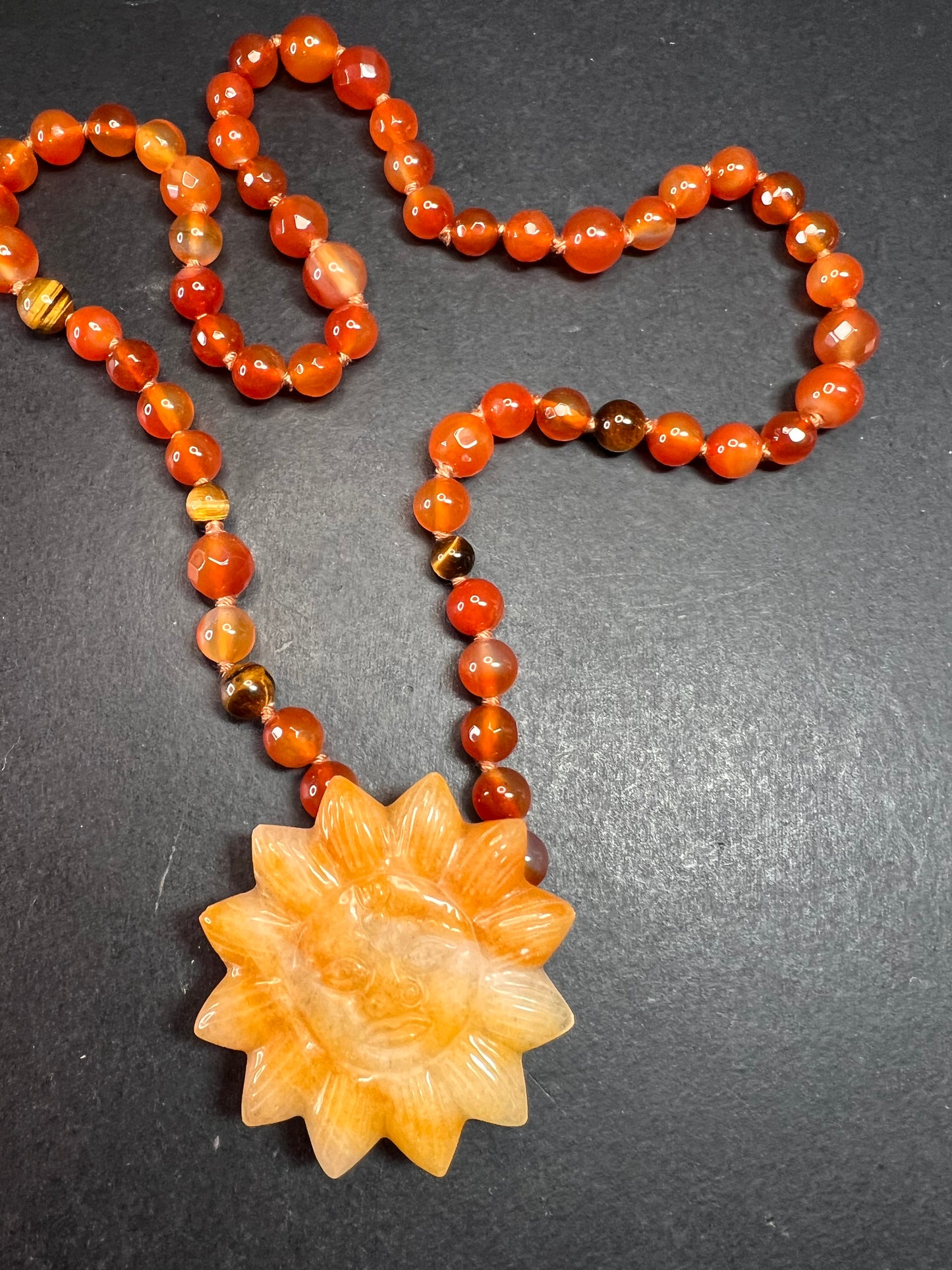 NEW carnelian multi stone sunface knotted necklace