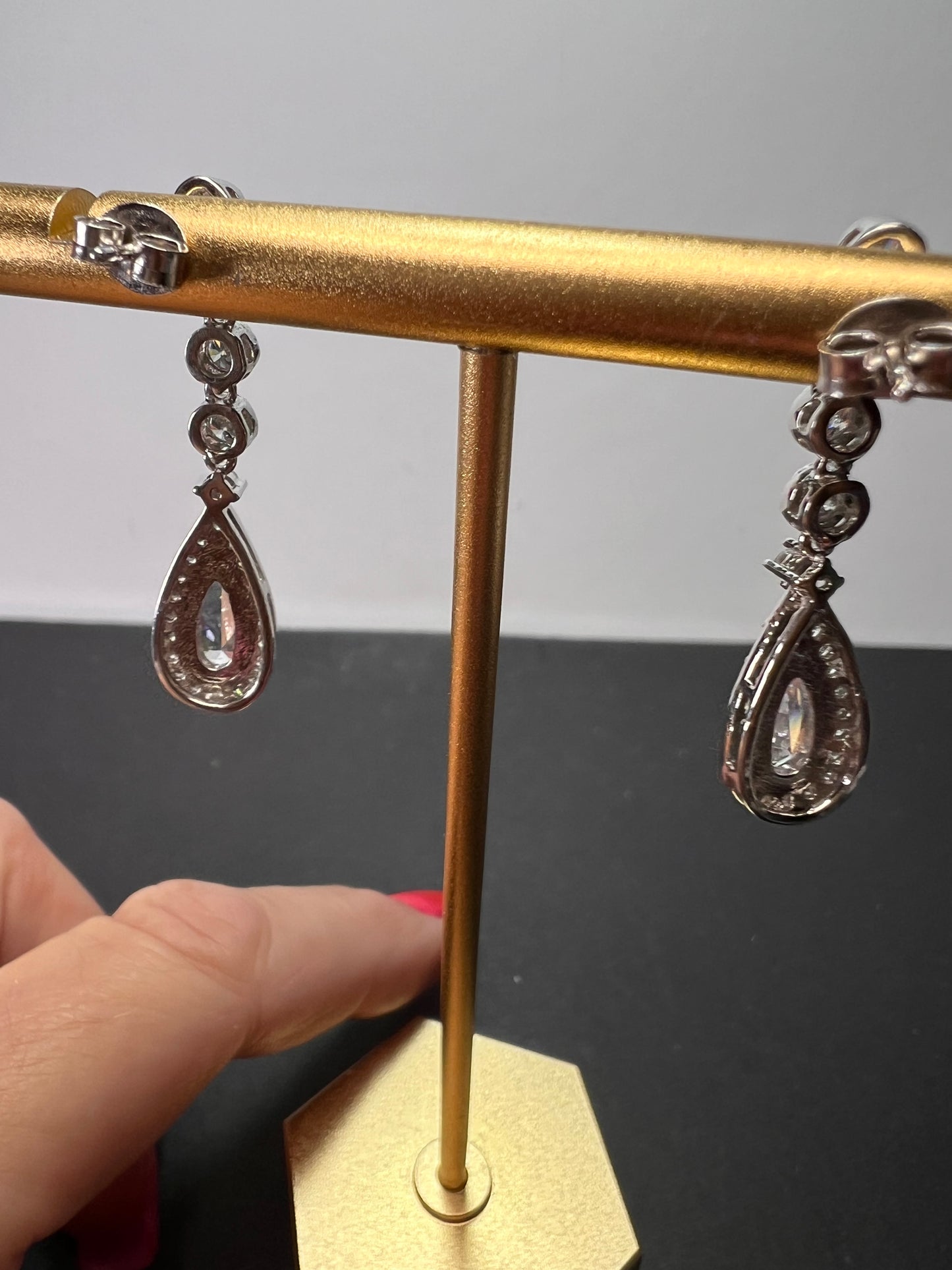 Teardrop CZ sterling silver dangle earrings