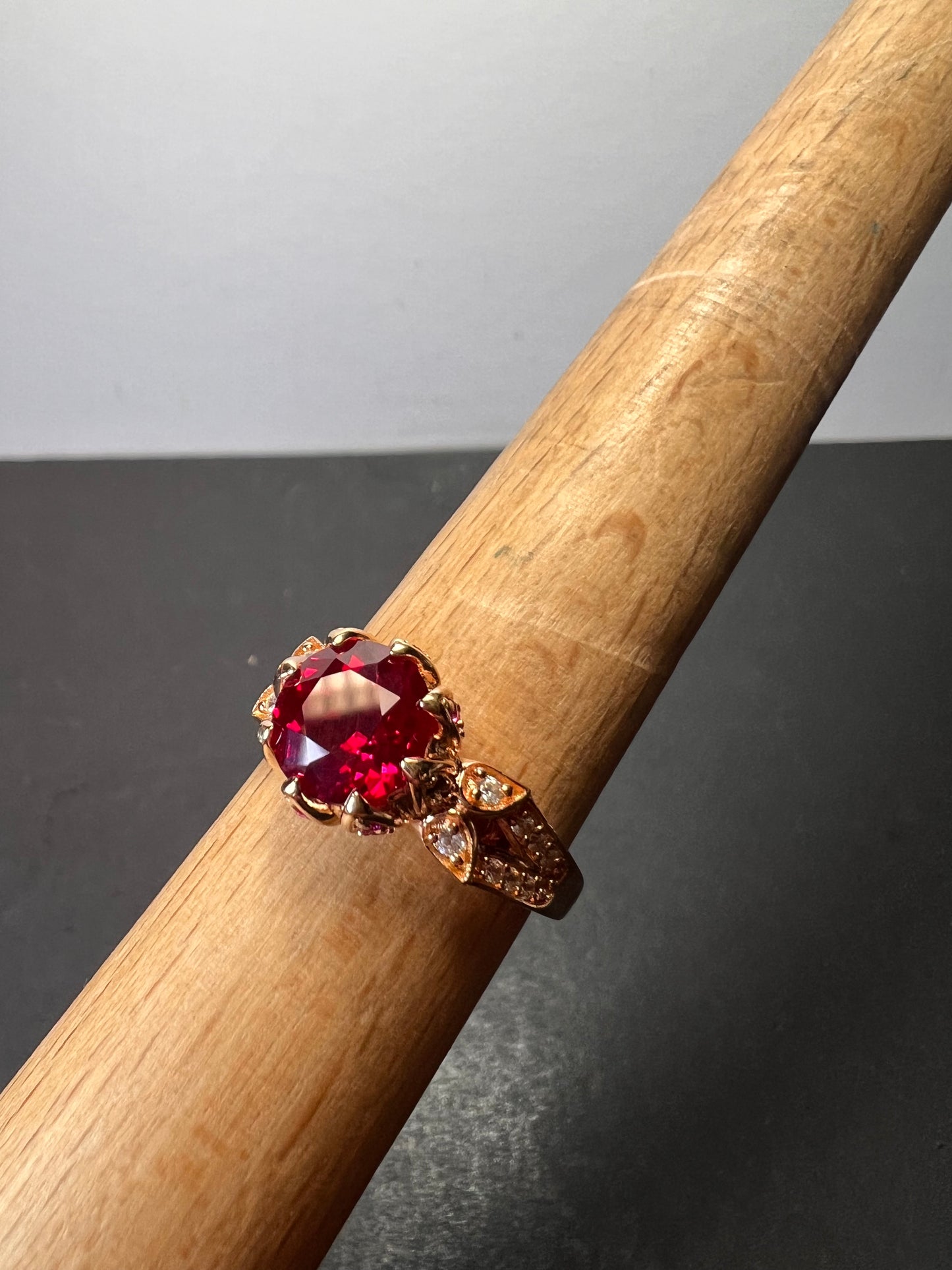 Lab Ruby and pink sapphire rose gold over sterling statement ring size 10