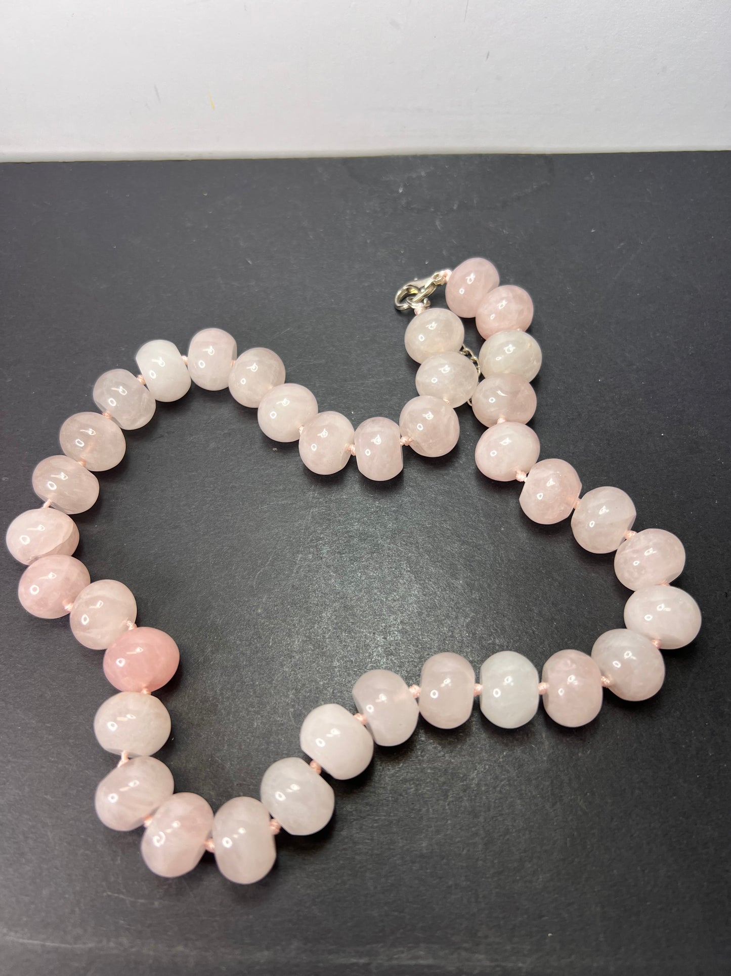 Rose quartz knotted necklace