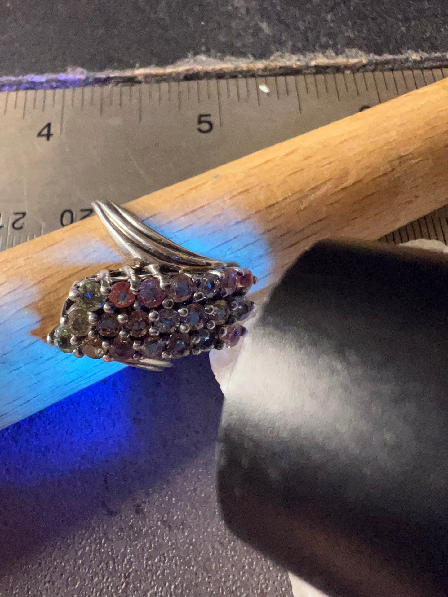 Vintage Sterling Silver Green Sapphire Cluster Ring Size 7