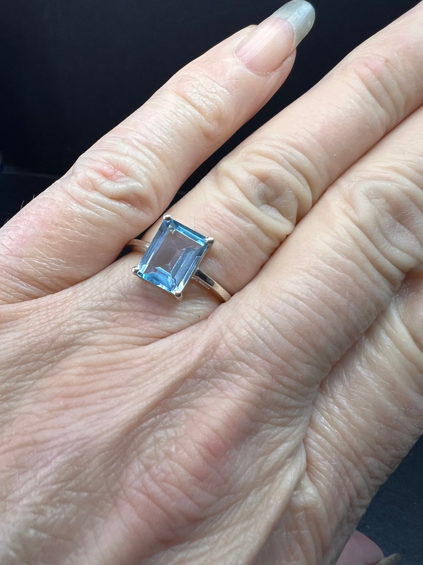 Blue topaz emerald cut sterling silver ring size 7