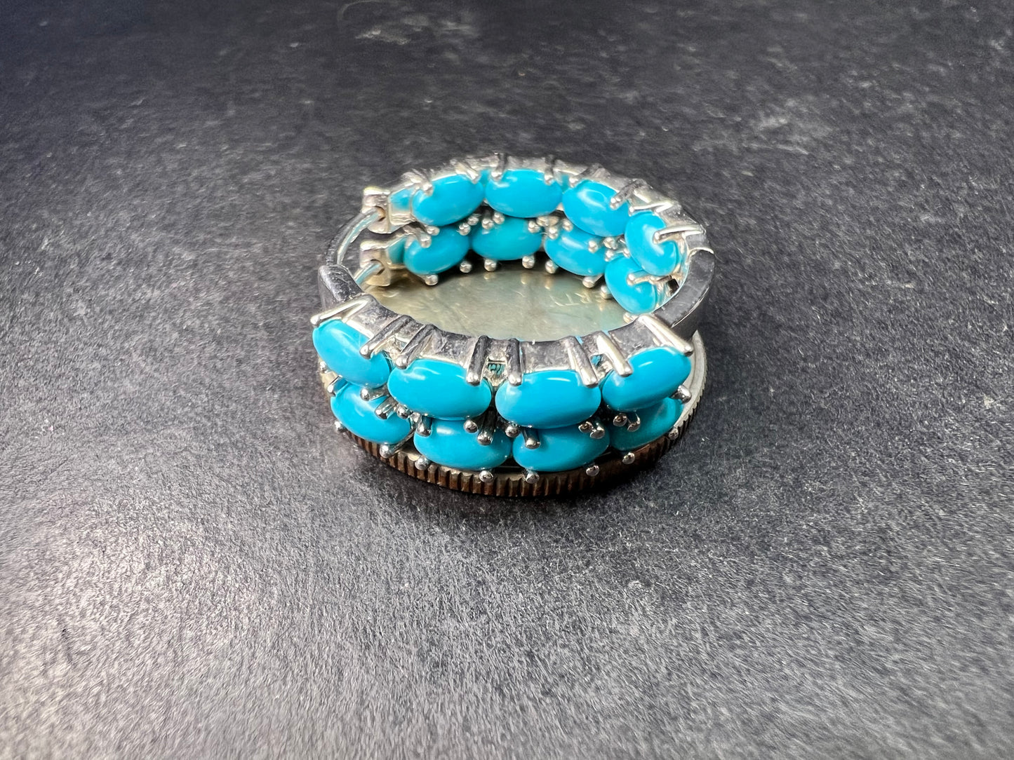 Sterling Silver Turquoise Inside Out Hoop Earrings 925 Estate Like New