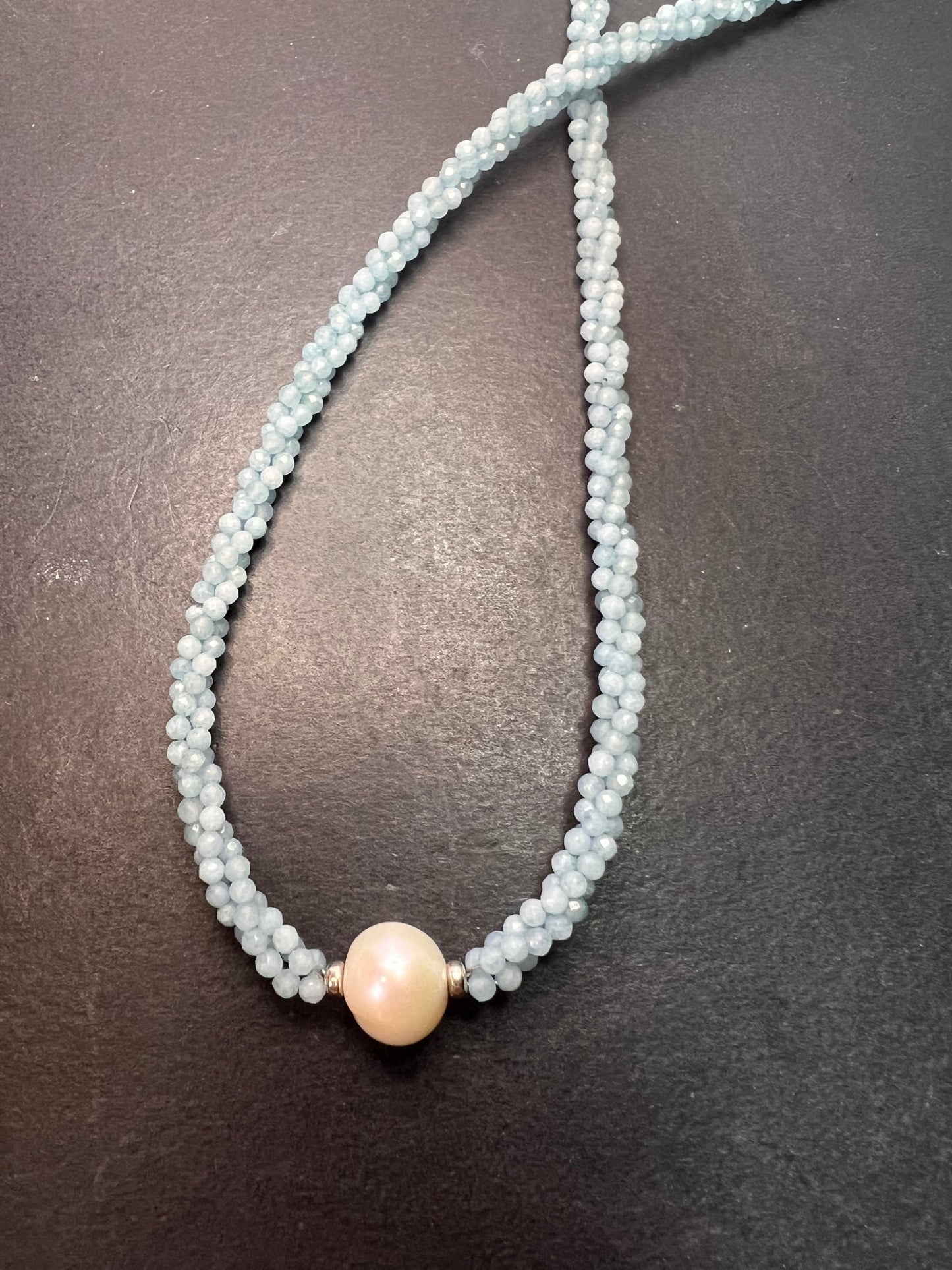 White Cultured Freshwater Pearl with Aquamarine Rhodium Over Sterling Silver Necklace *NEW*