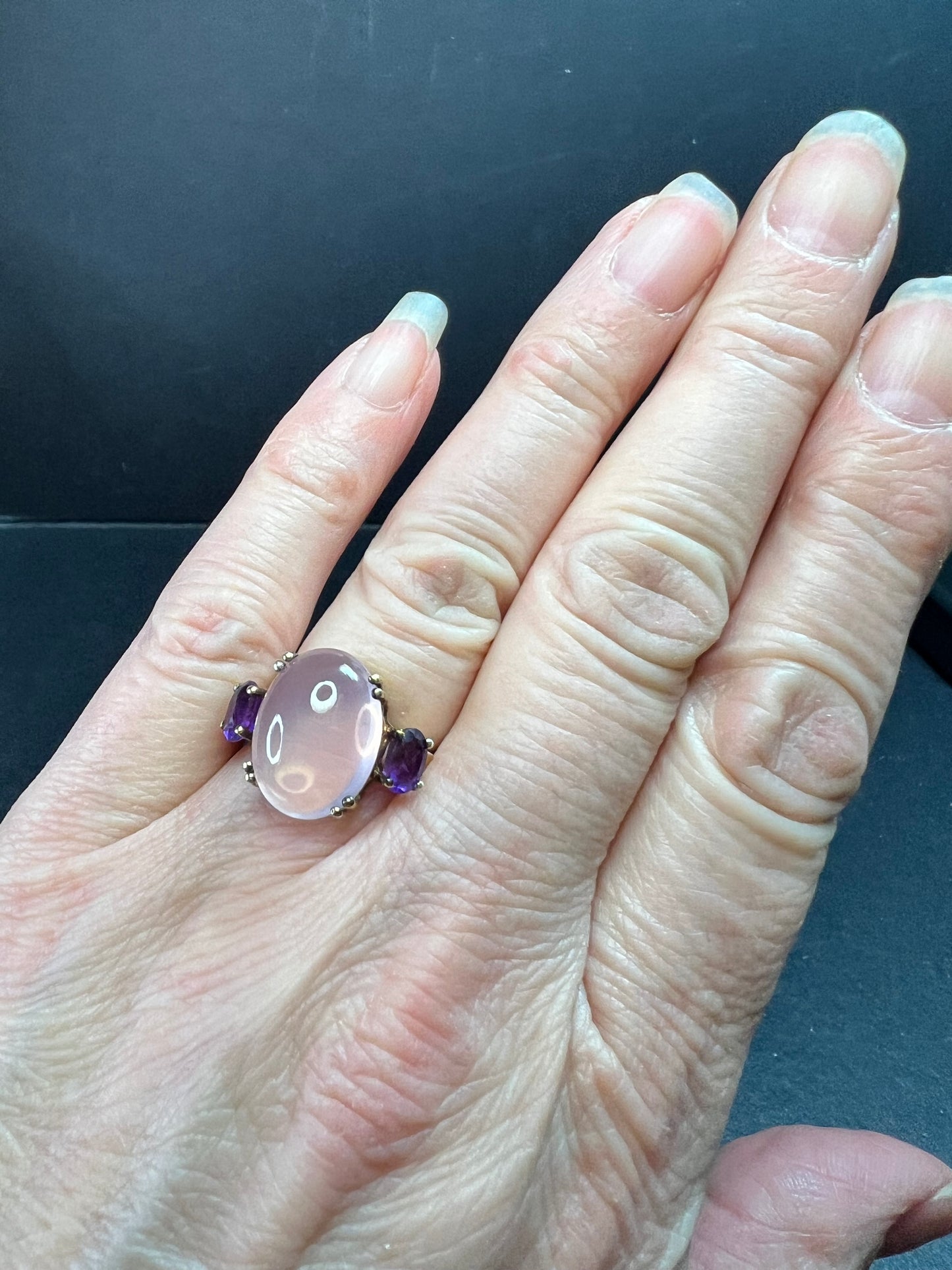 Rose Quartz & Amethyst Gold Plated 925 Ring Size 7 NWT