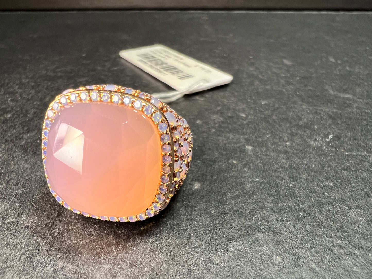 Pink Chalcedony Statement Ring 18K Rose Gold Plated Size 7.5 NWT