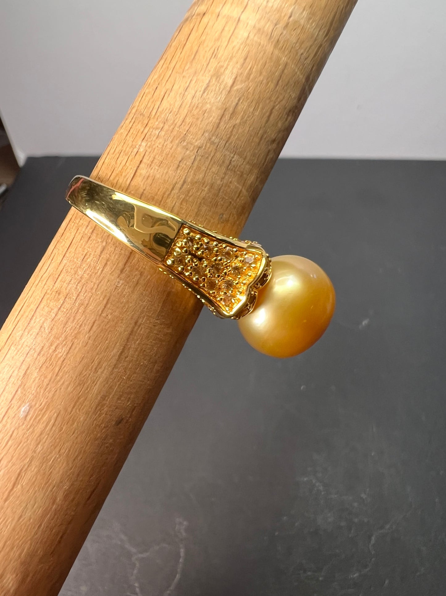 Golden Cultured South Sea Pearl and Citrine 18k Yellow Gold Over Sterling Silver Ring size 9