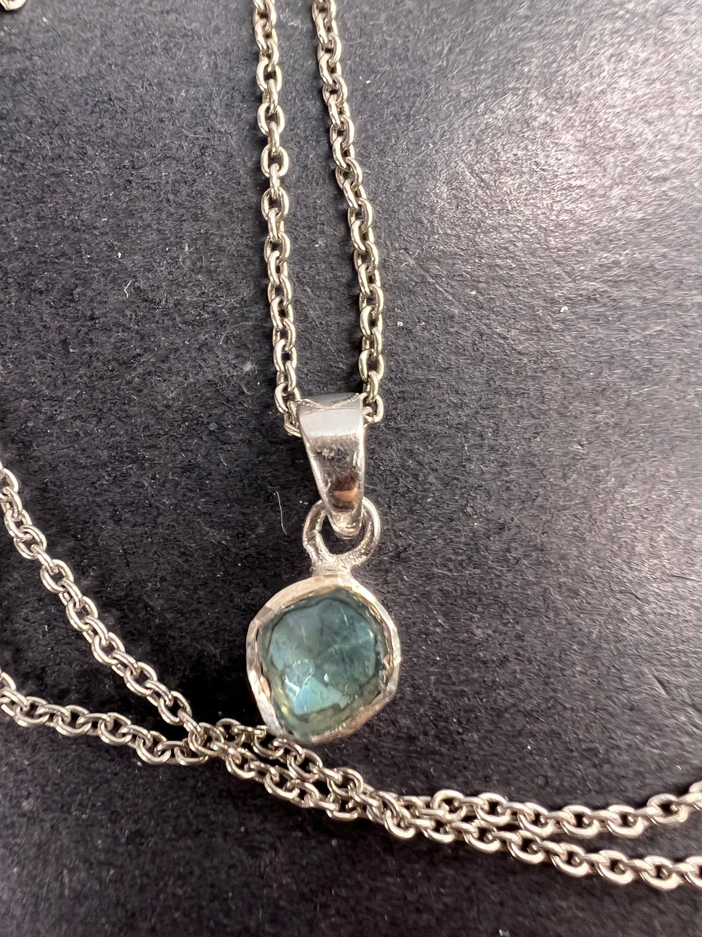 Blue polki diamond pendant and chain necklace in sterling silver