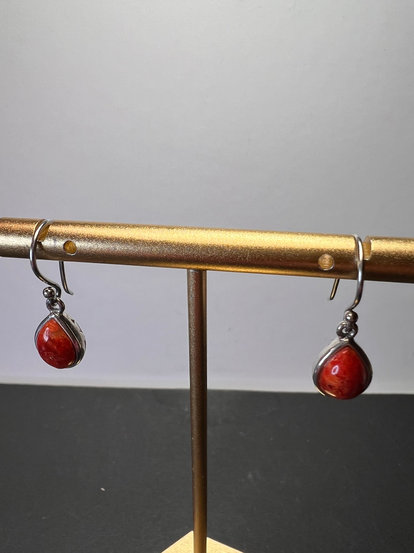 Red sponge coral sterling silver teardrop earrings