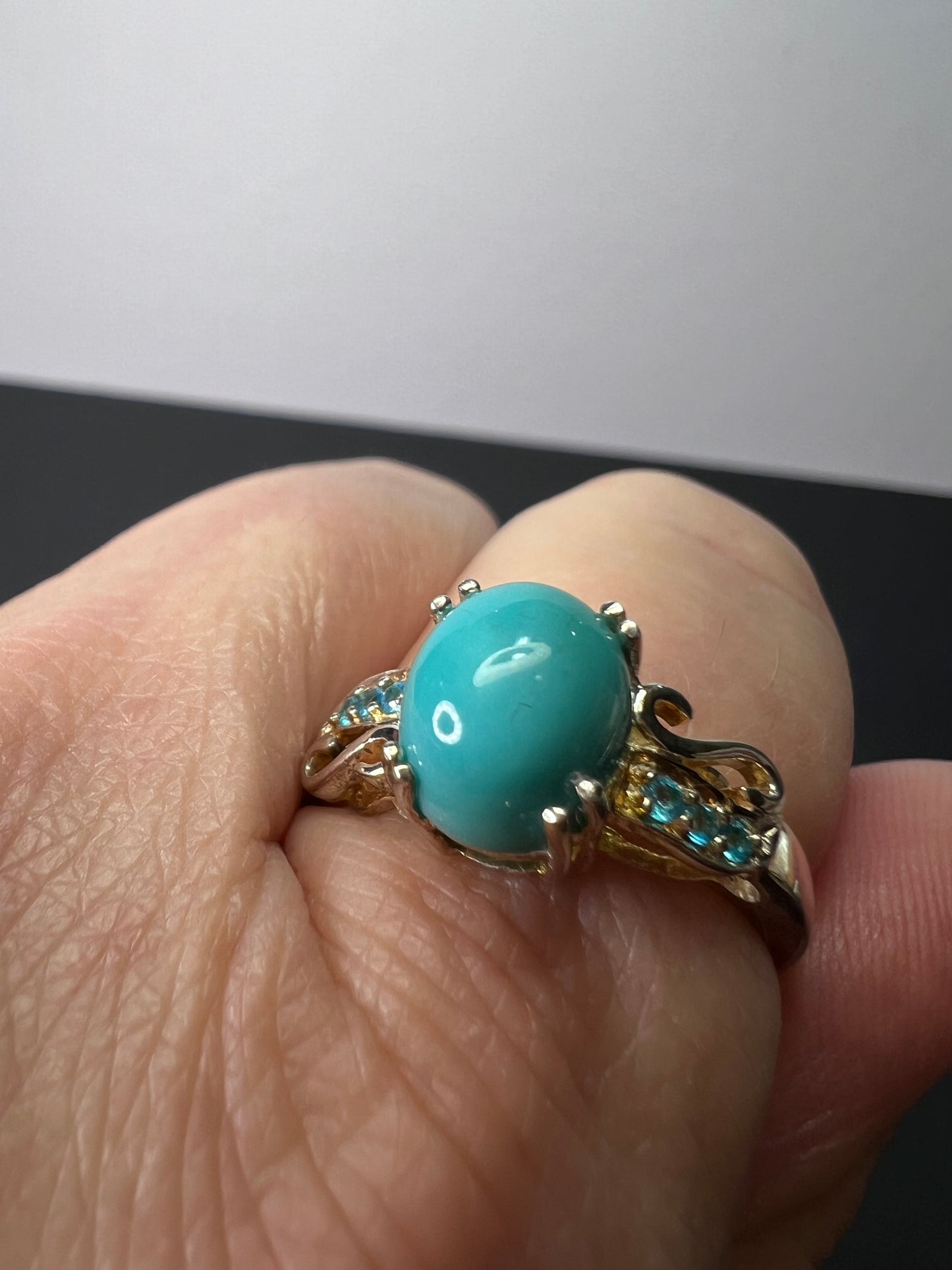 Sleeping Beauty turquoise and neon blue apatite sterling silver ring size 9