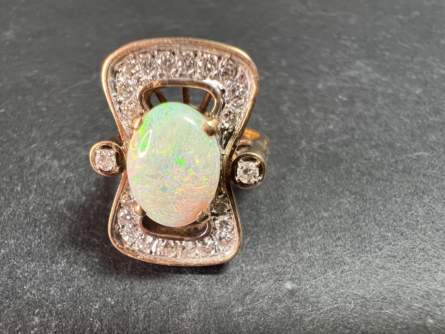 Vintage 14K Opal & Diamond Ring | Size 6.5 | Papered | 1.80ct | 60s–70s