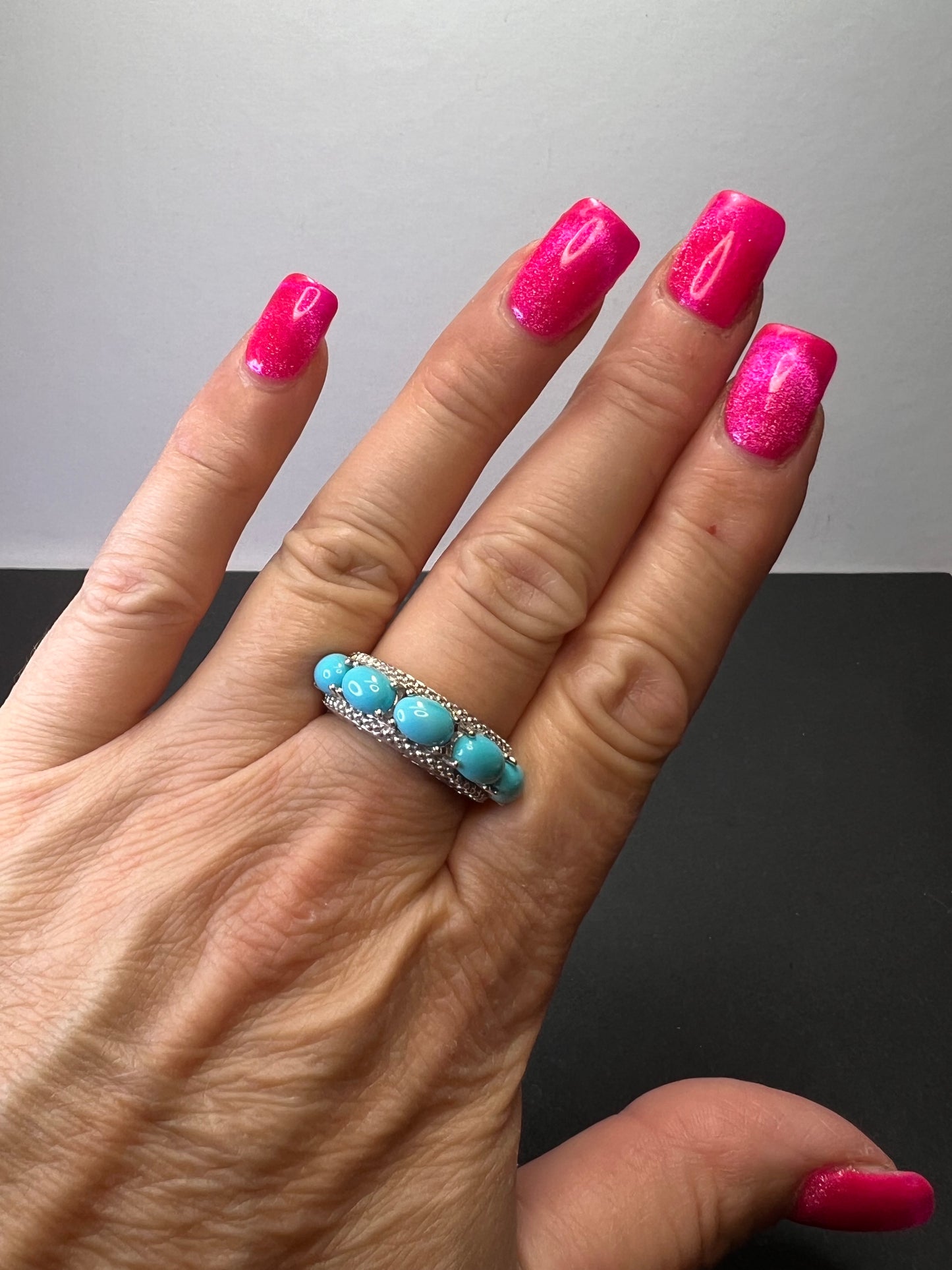 Sleeping Beauty turquoise five stone sterling silver ring size 9