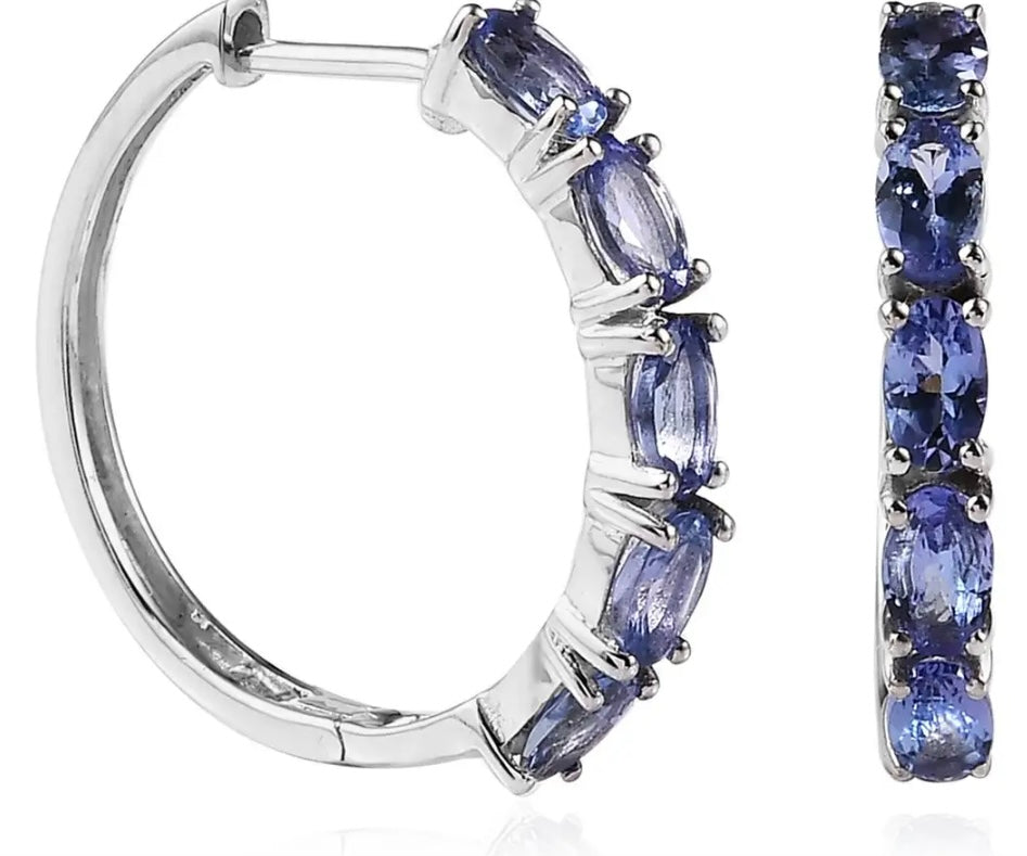 Tanzanite Hoop Earrings in Platinum Over Sterling Silver 2.35 ctw