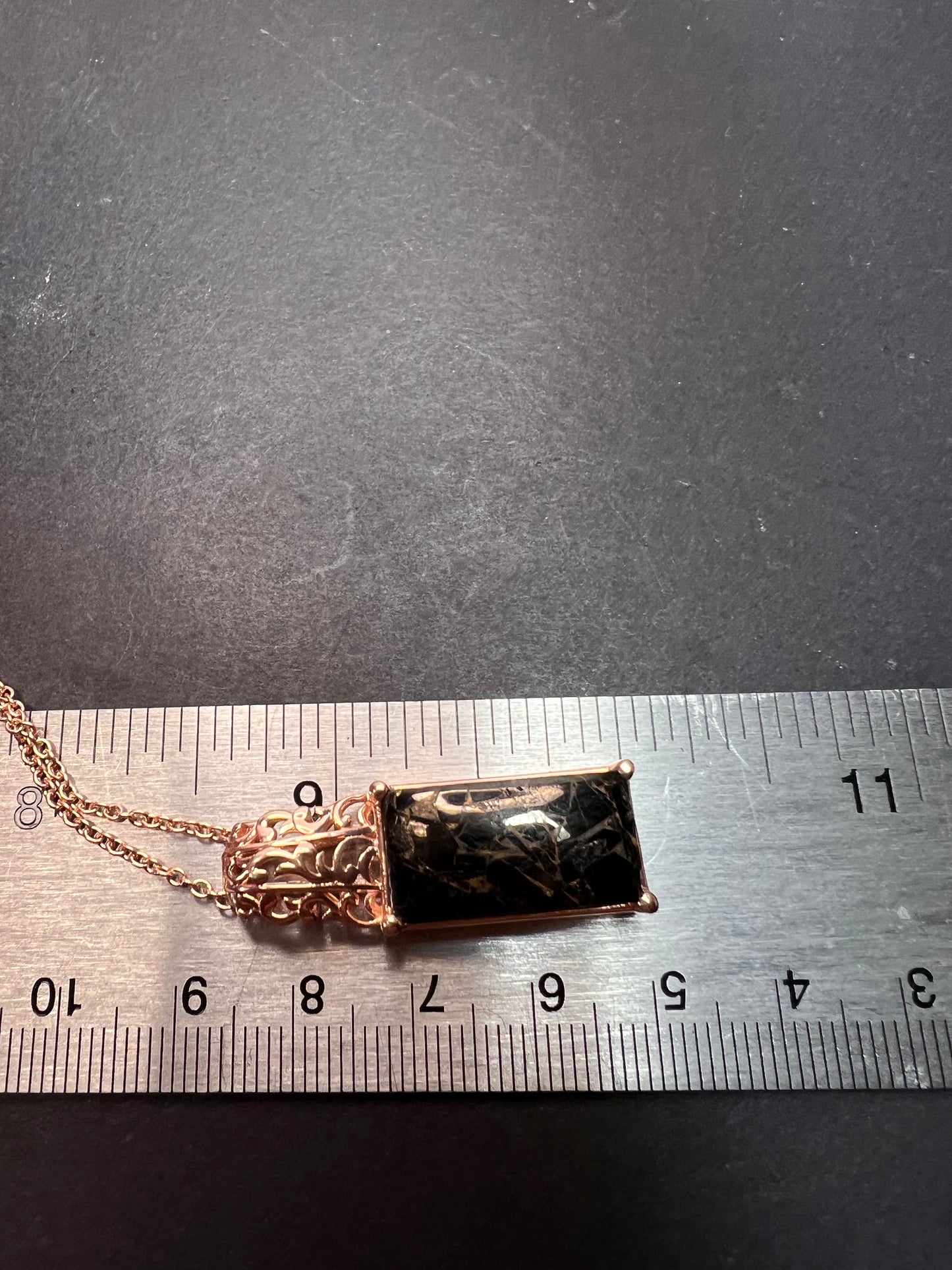 Matrix silver shungite pendant in rose gold over copper with magnets and chain *NEW*