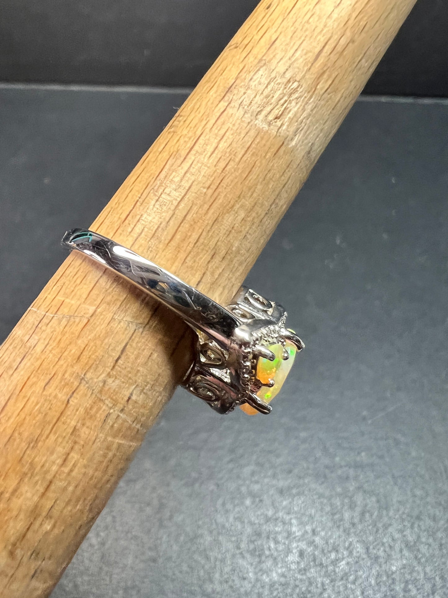 Ethiopian Opal Sterling Silver Halo Ring Size 6