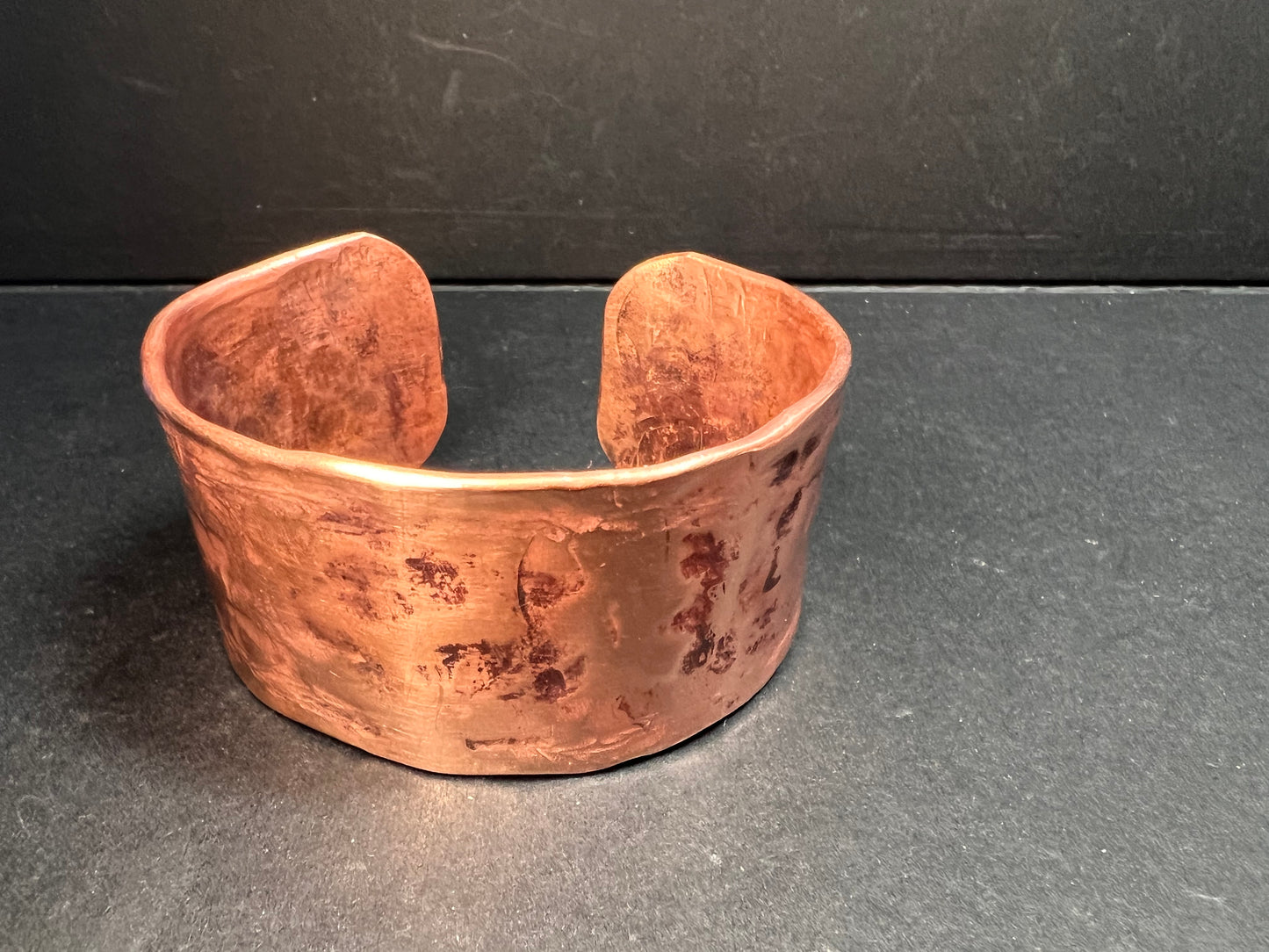 Vintage hammered copper extra wide cuff adjustable bracelet