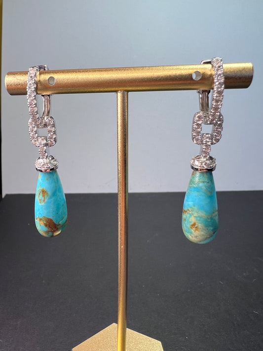 Turquoise composite rhodium over sterling silver drop earrings