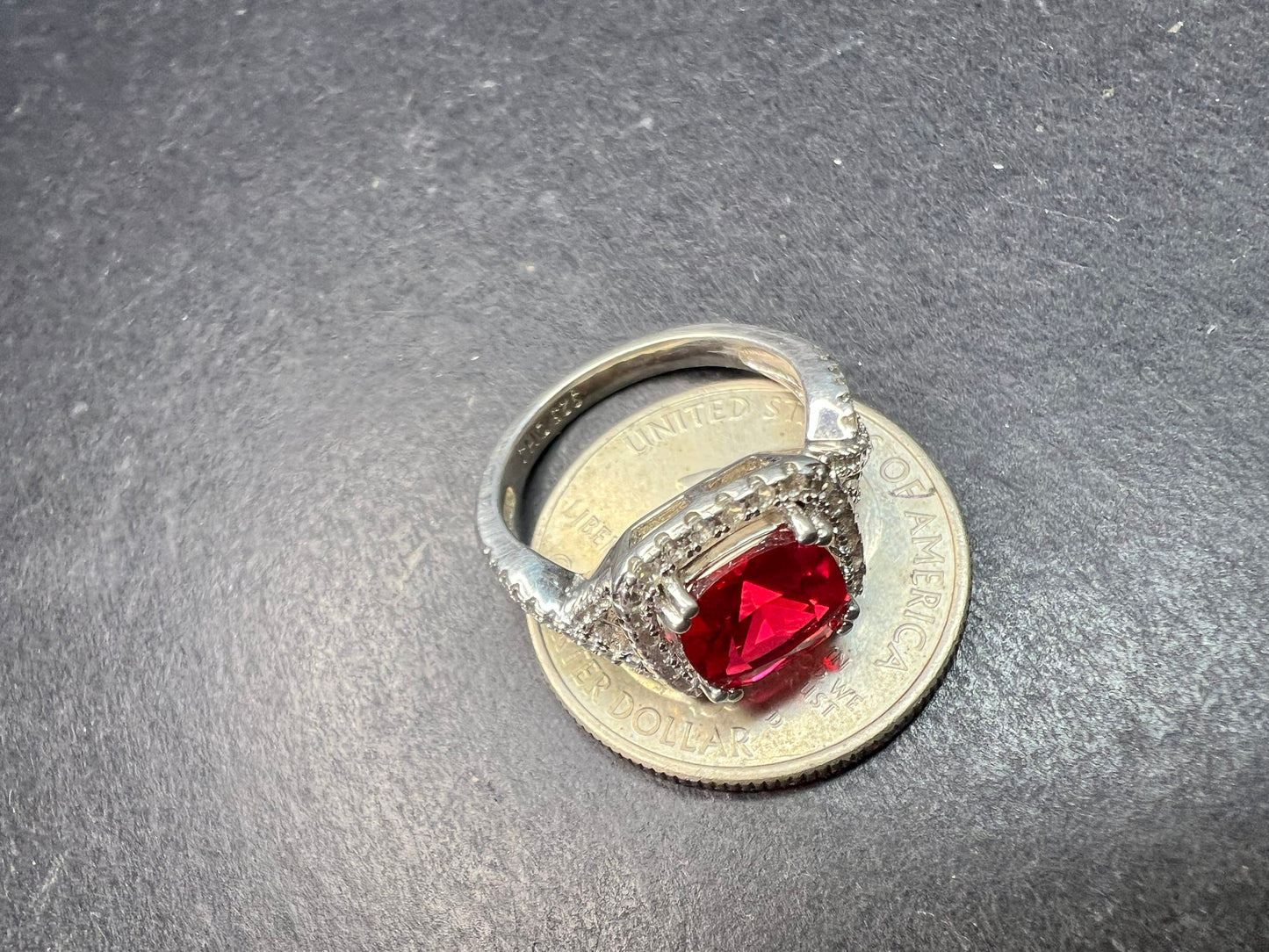 Sterling Silver Lab Ruby Halo Ring Size 7 DHJ 925