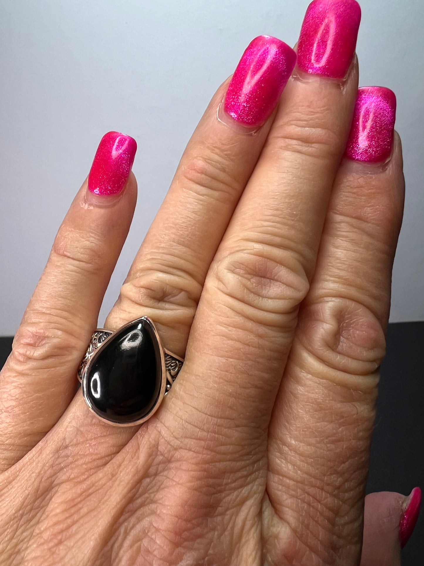 Elite shungite sterling silver teardrop ring size 7