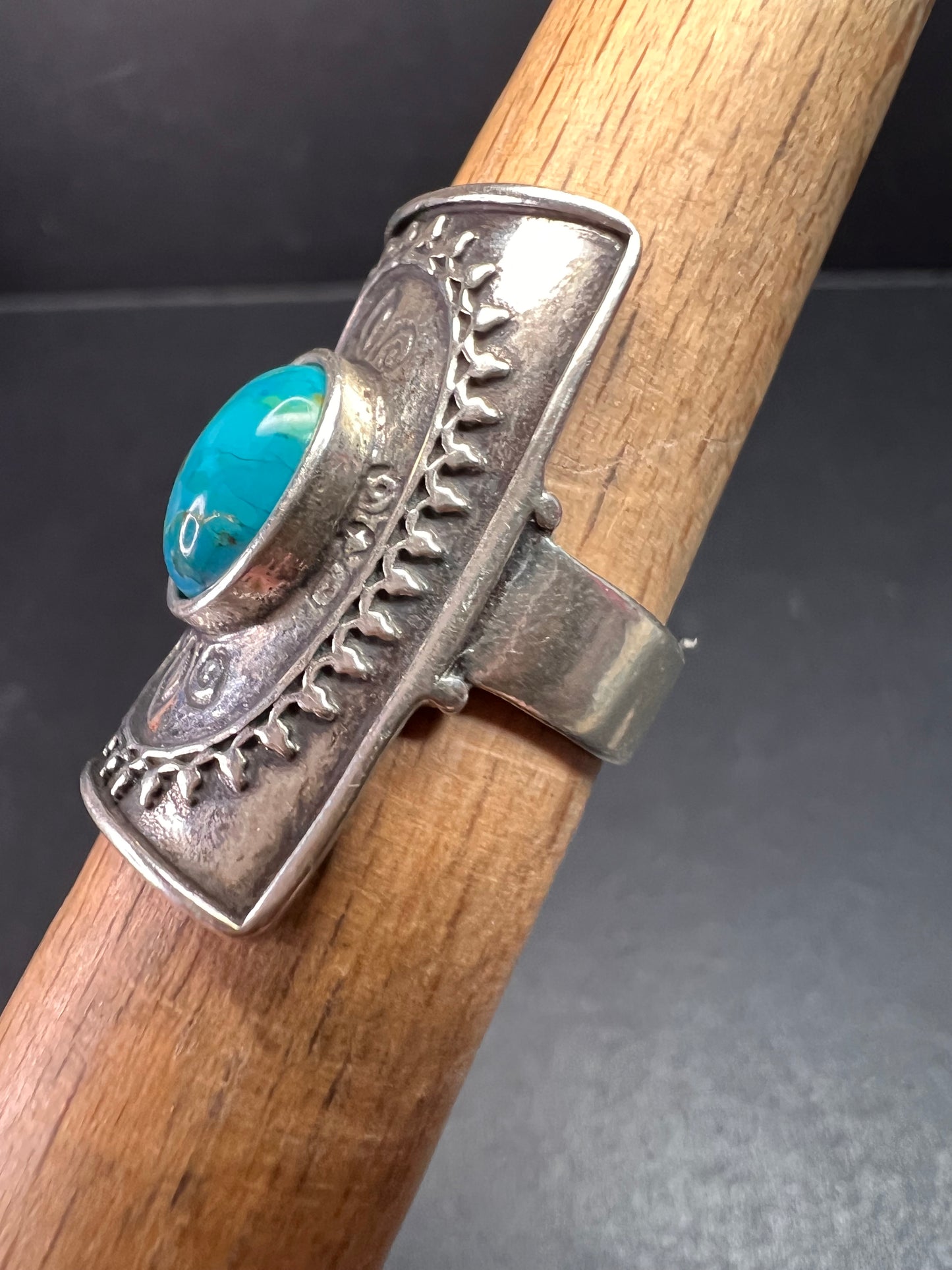 Vintage DIDAE Sterling Silver Kingman Turquoise Shield Ring – Size 7