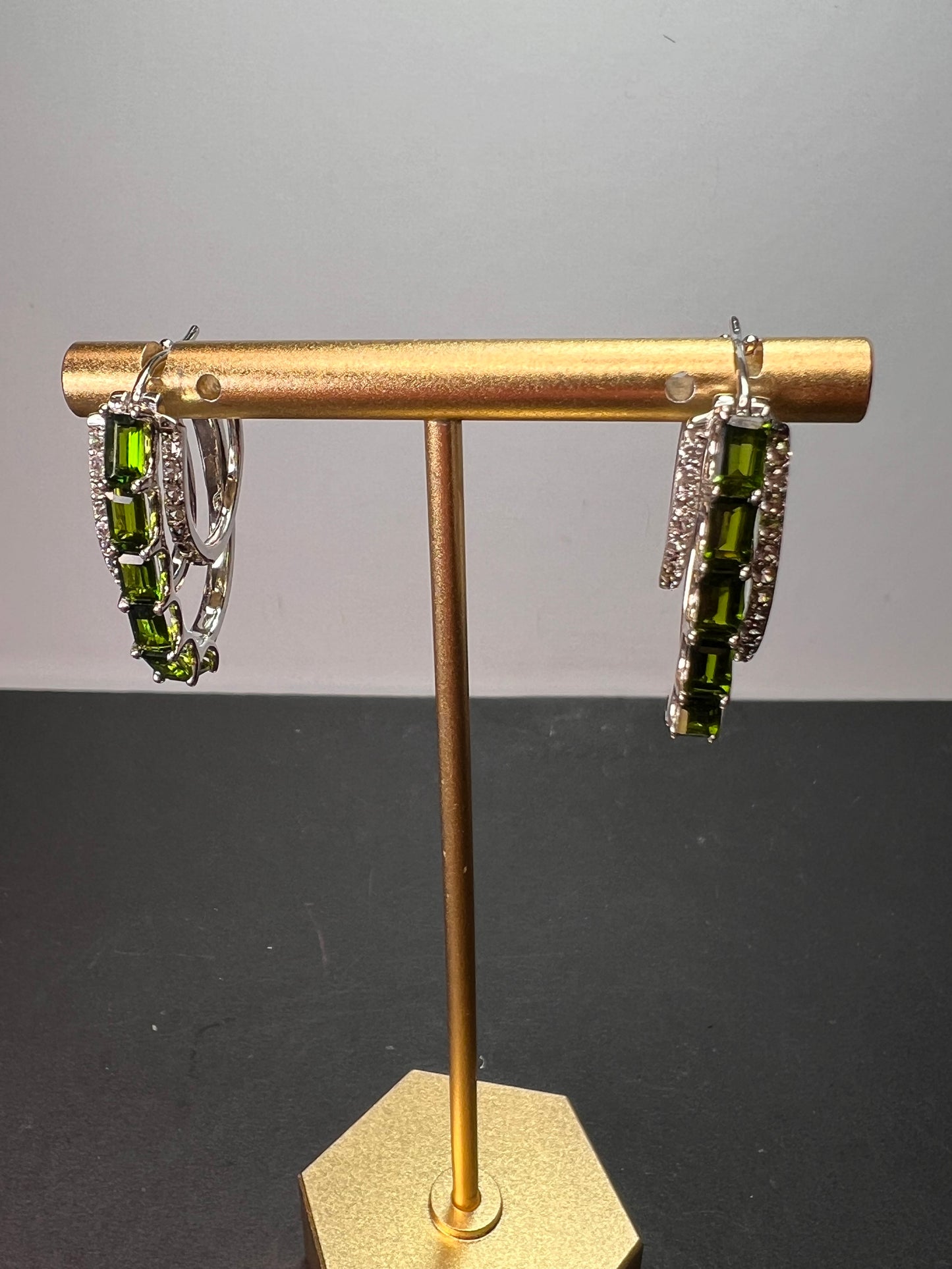 Chrome diopside platinum over sterling hoop earrings