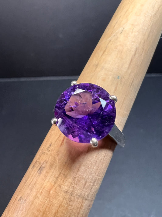 Vintage Samuel Aaron amethyst solitaire sterling silver ring size 7