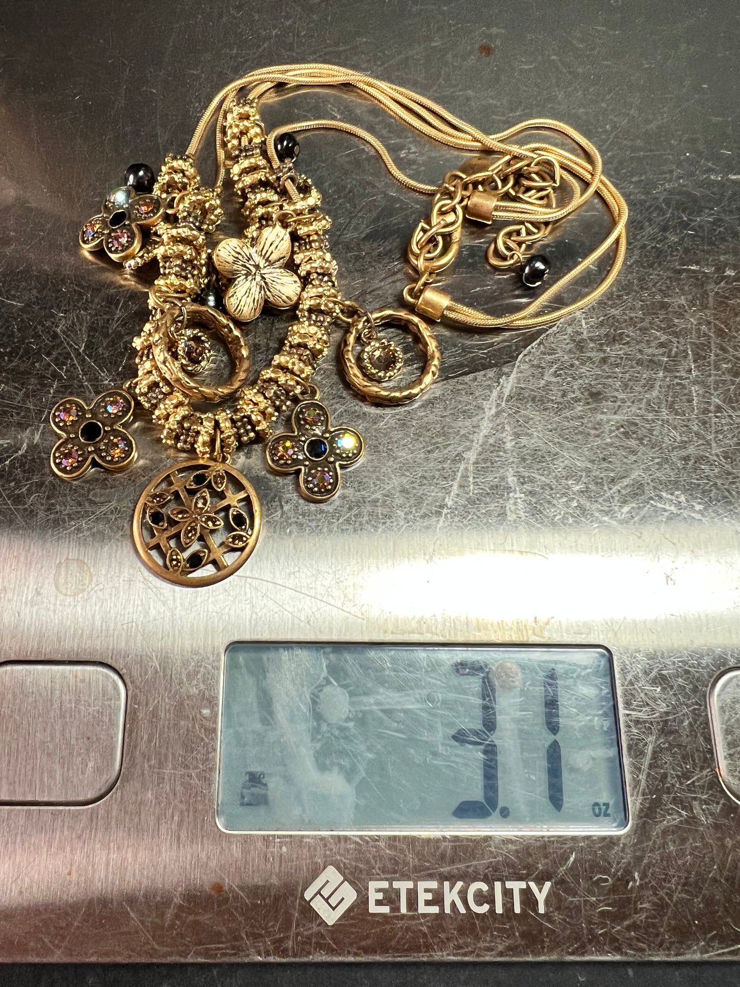 Chico’s Gold Tone Multi Charm Statement Necklace Adjustable 16–24”