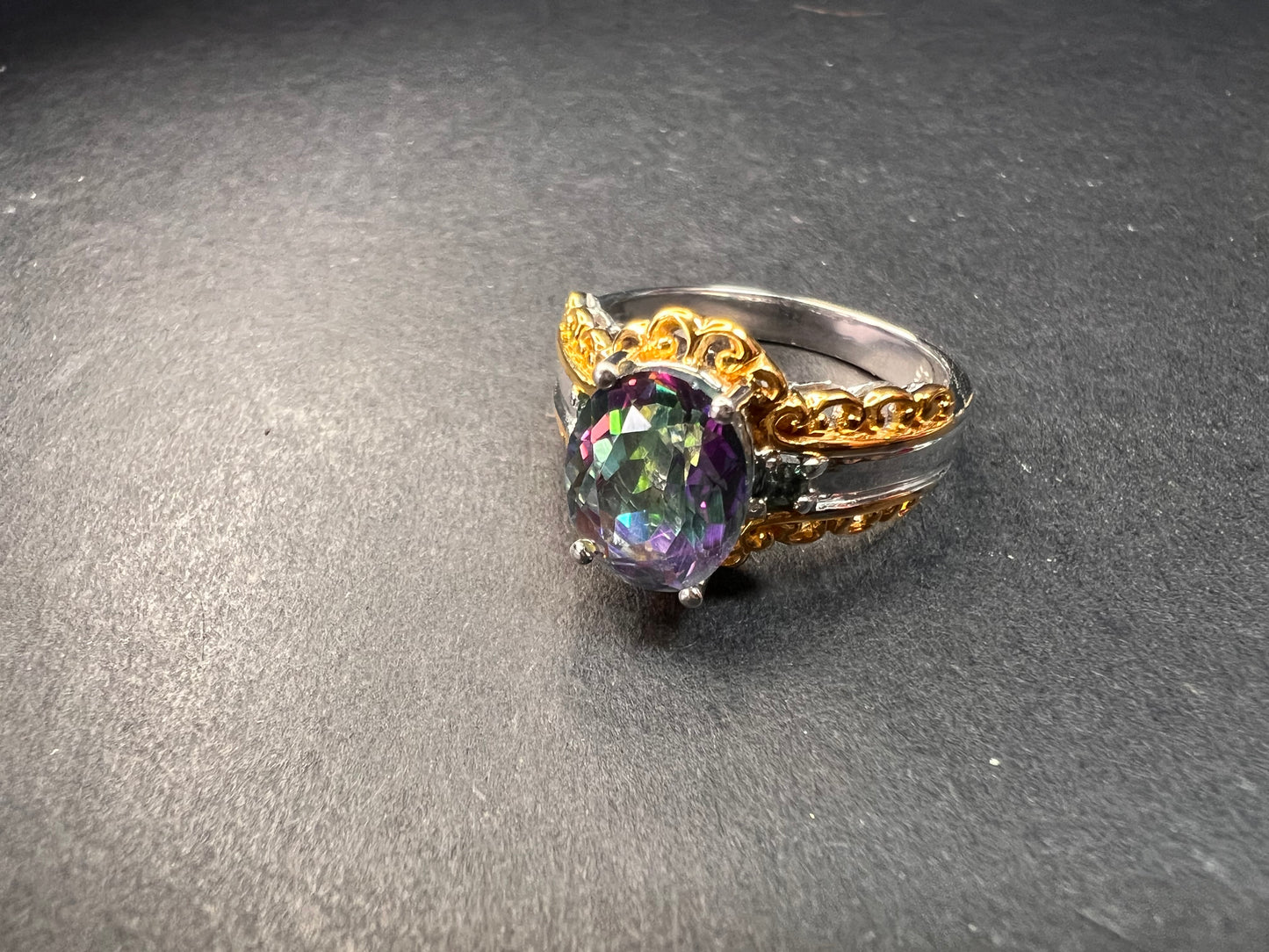 NEW green mystic topaz two toned sterling silver ring size 8