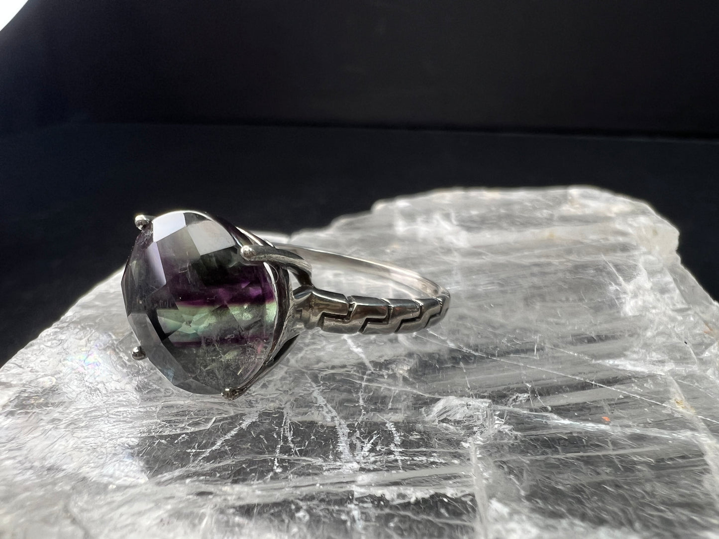 Vintage Sterling Silver Rainbow Fluorite Ring Size 9