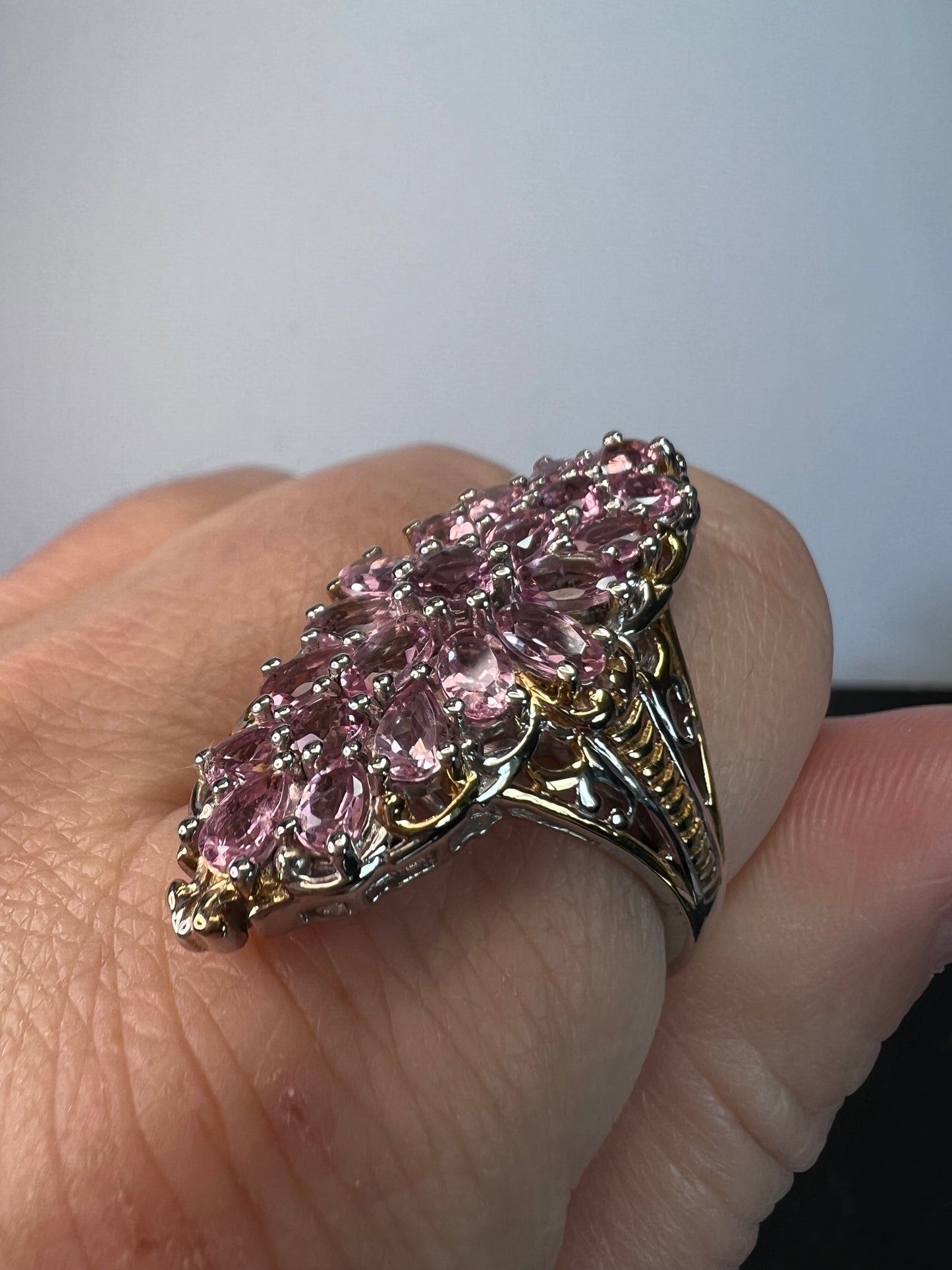 Pink tourmaline vintage vibes statement ring size 10