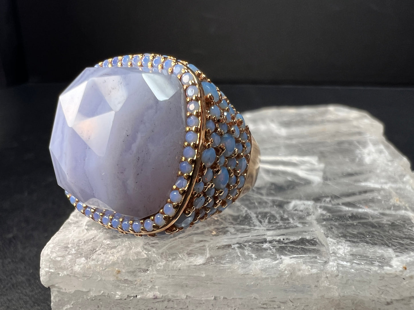 New With Tag Blue Lace Agate 18K Rose Gold Plated Ring Size 7